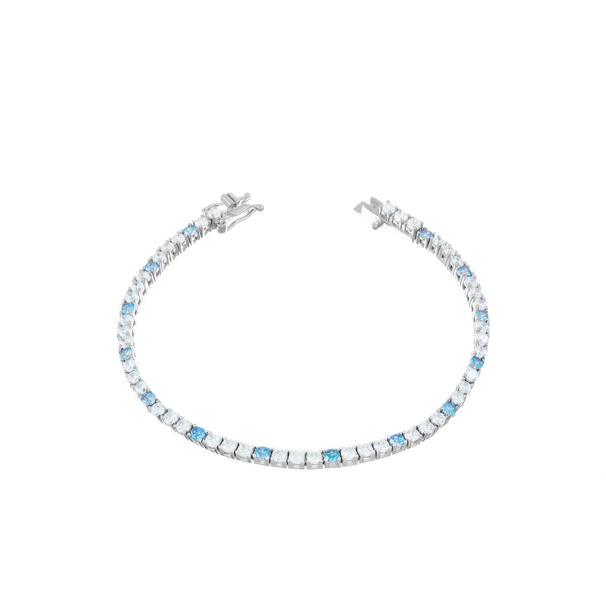 Tennis Bracelet With Box Clasp - Dot Aquamarine - 2.5mm