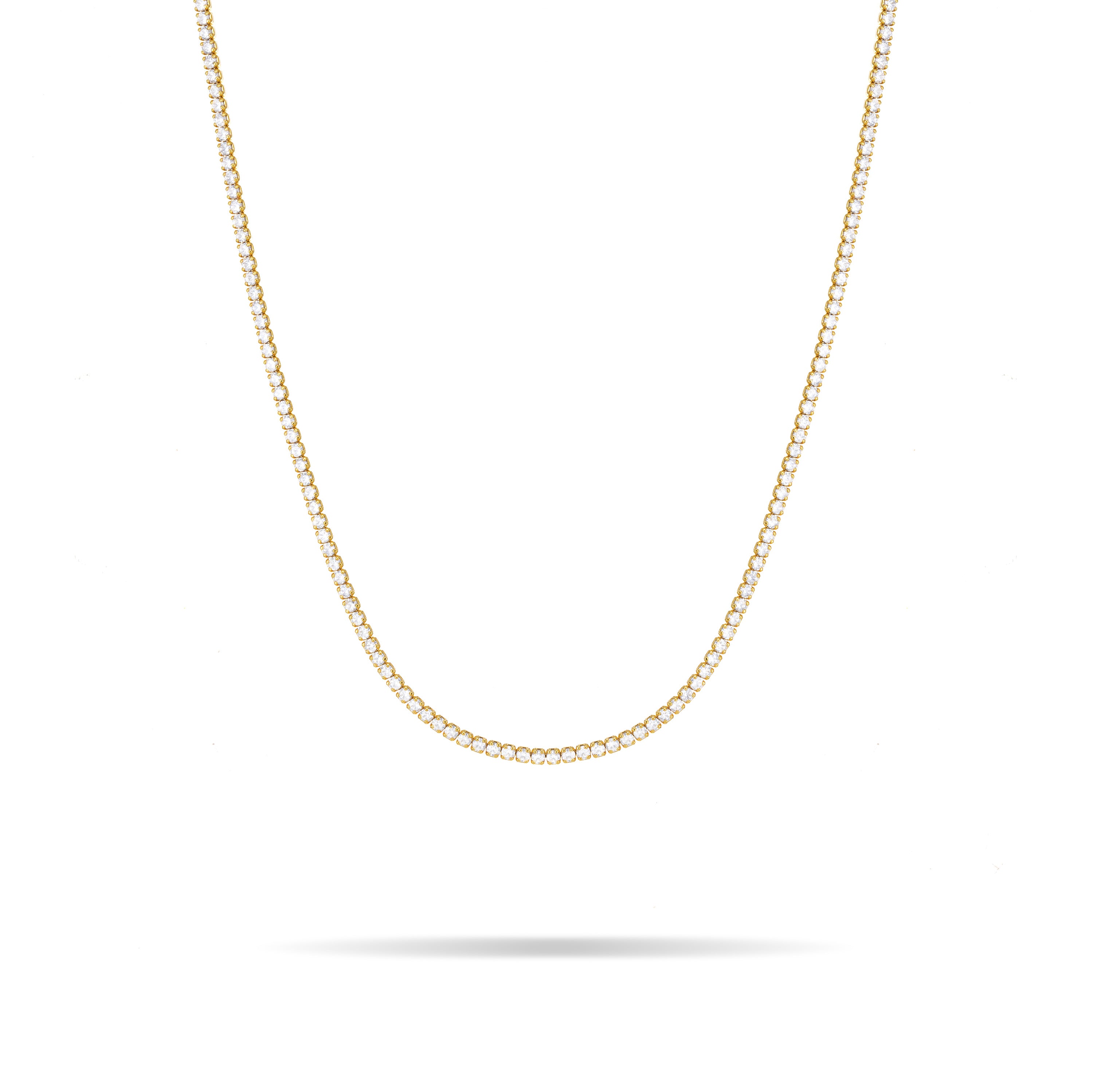 Tennis Necklace With Box Clasp - Gold White - 2mm