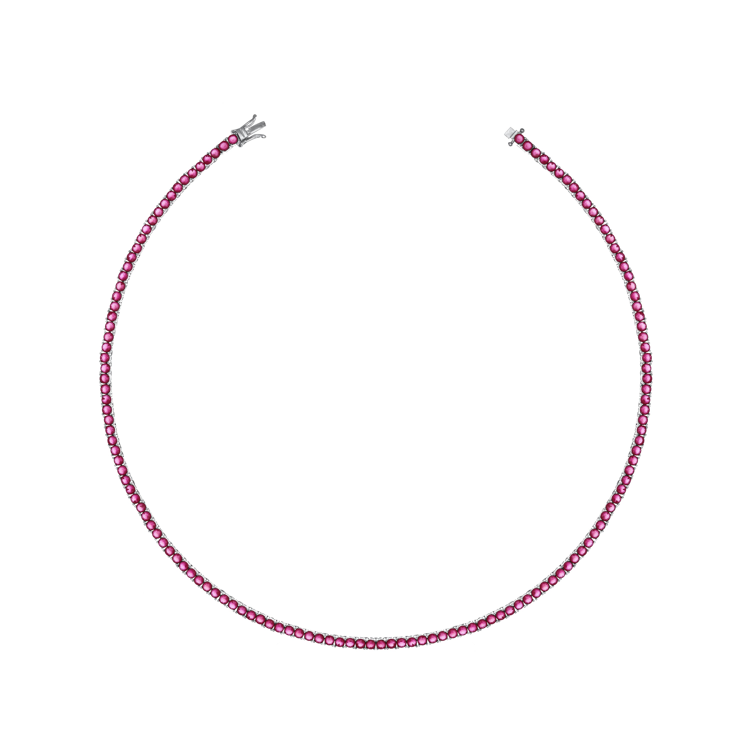 Tennis Necklace With Box Clasp - Silver Fuchsia Matt - 3mm