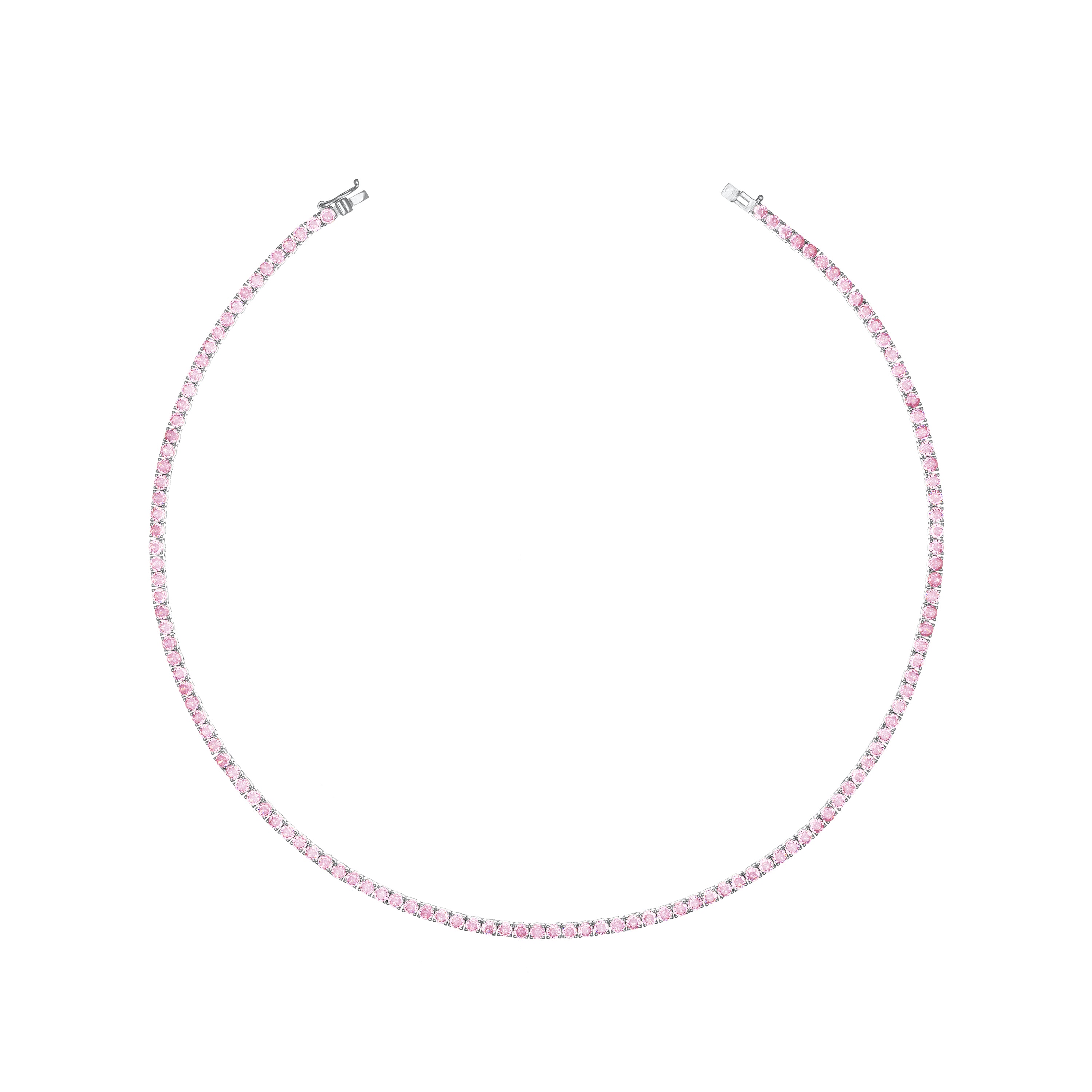 Tennis Necklace With Box Clasp - Silver Light Pink - 3mm