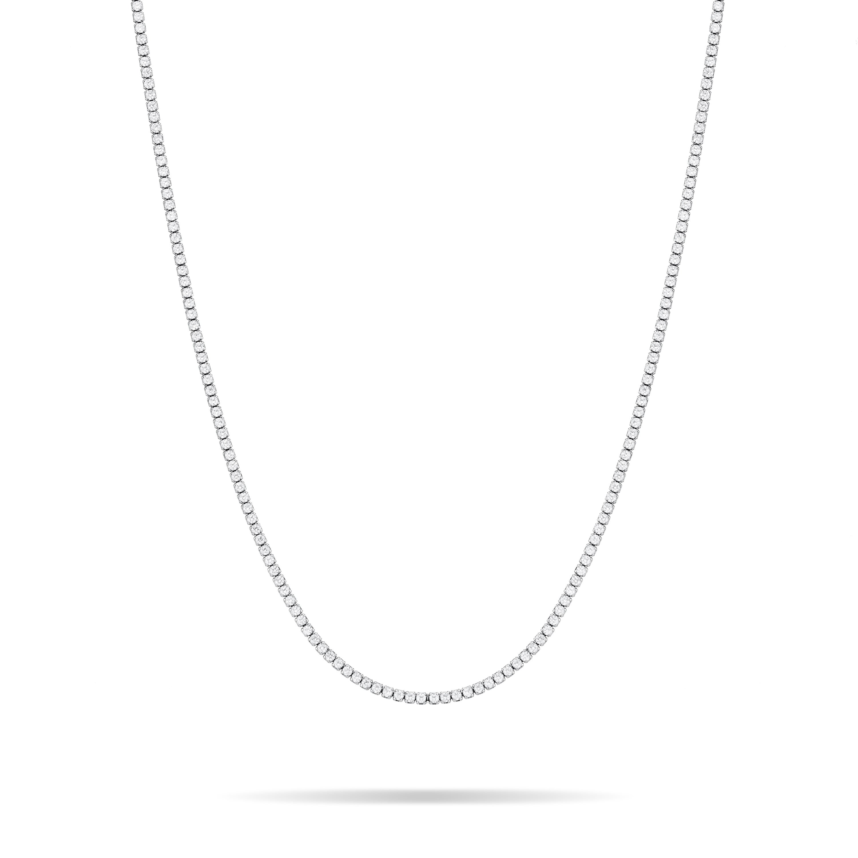 Tennis Necklace With Box Clasp - Silver White - 2mm