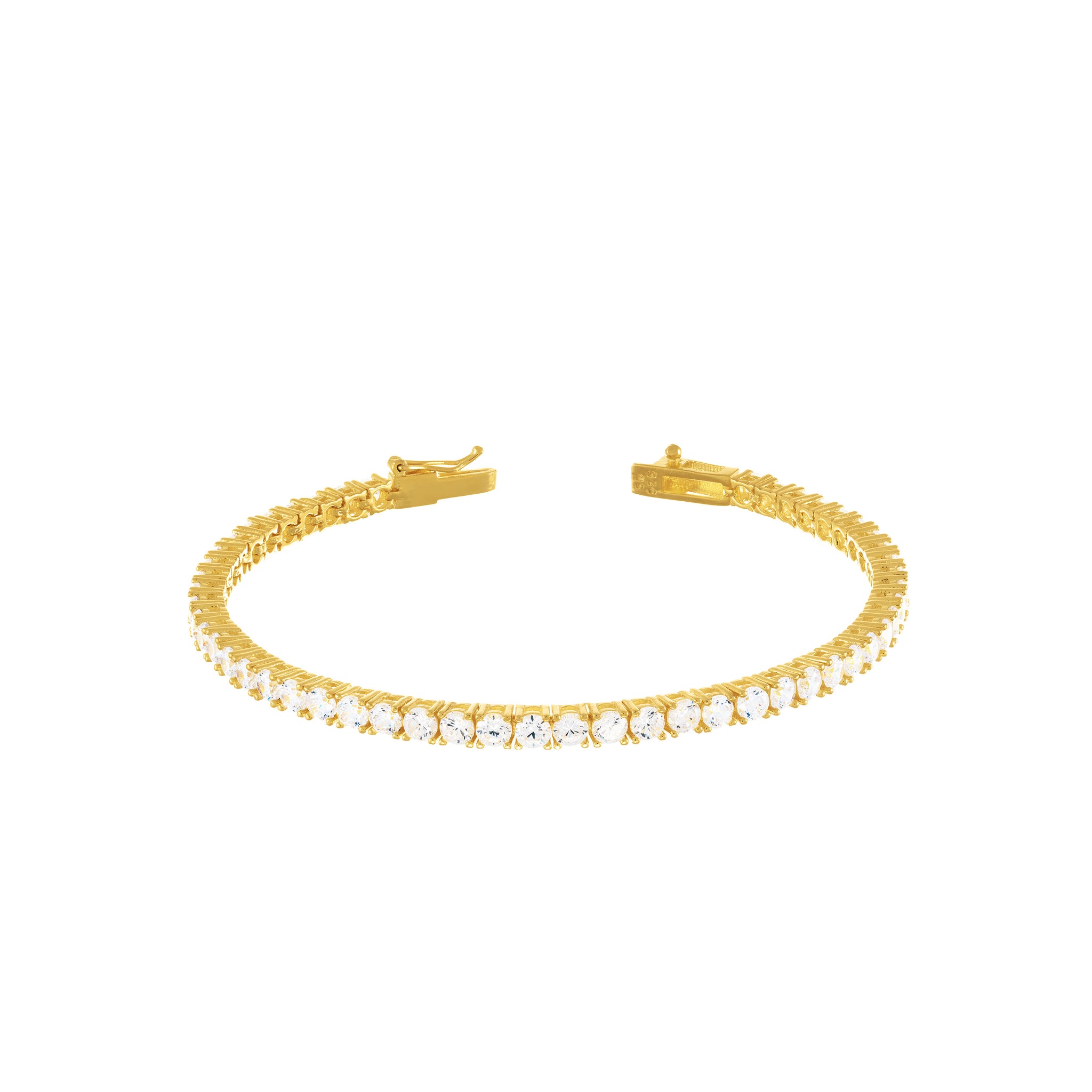 Tennis Bracelet With Box Clasp - Gold White 3mm