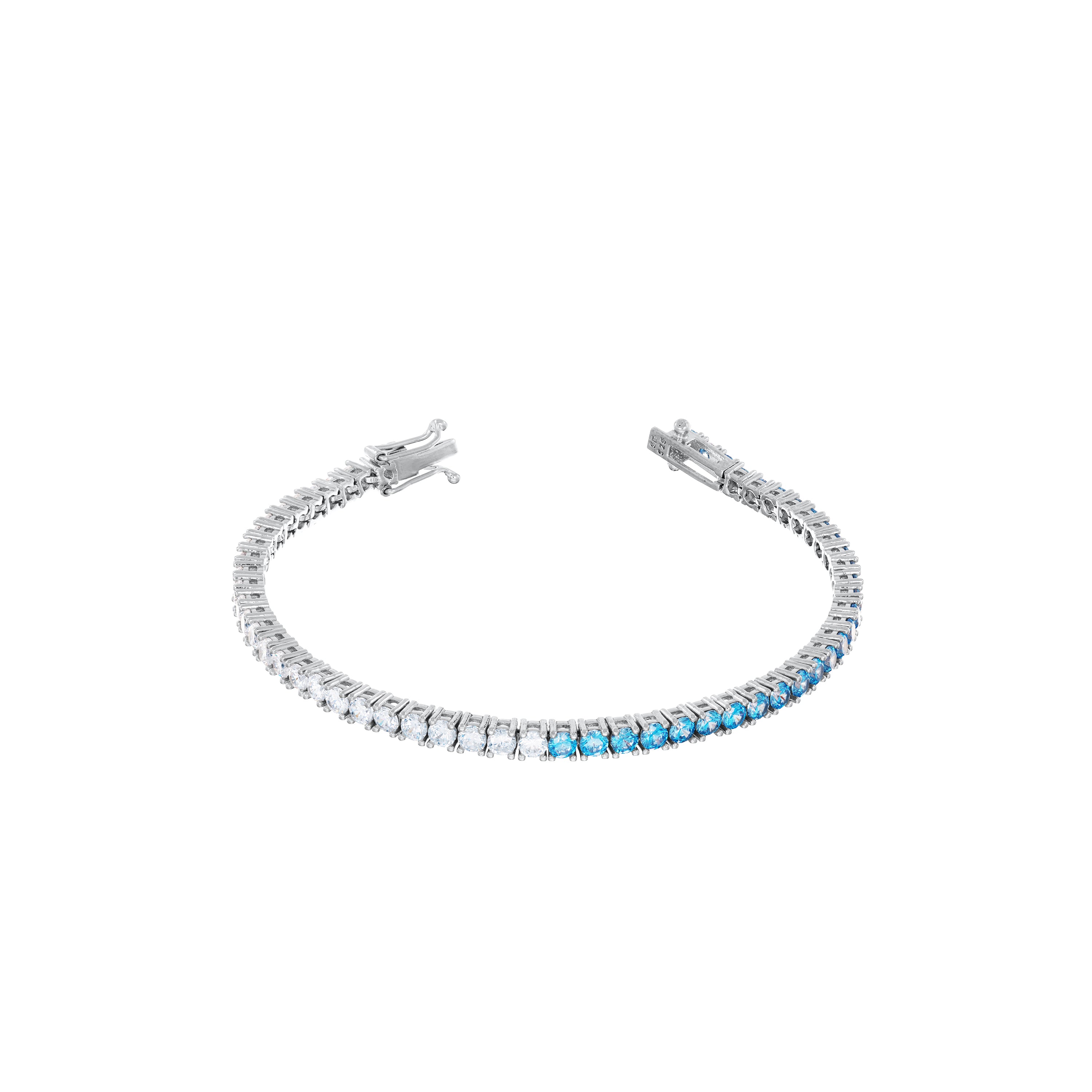 Tennis Bracelet With Box Clas - Half Aquamarine Half White - 3mm