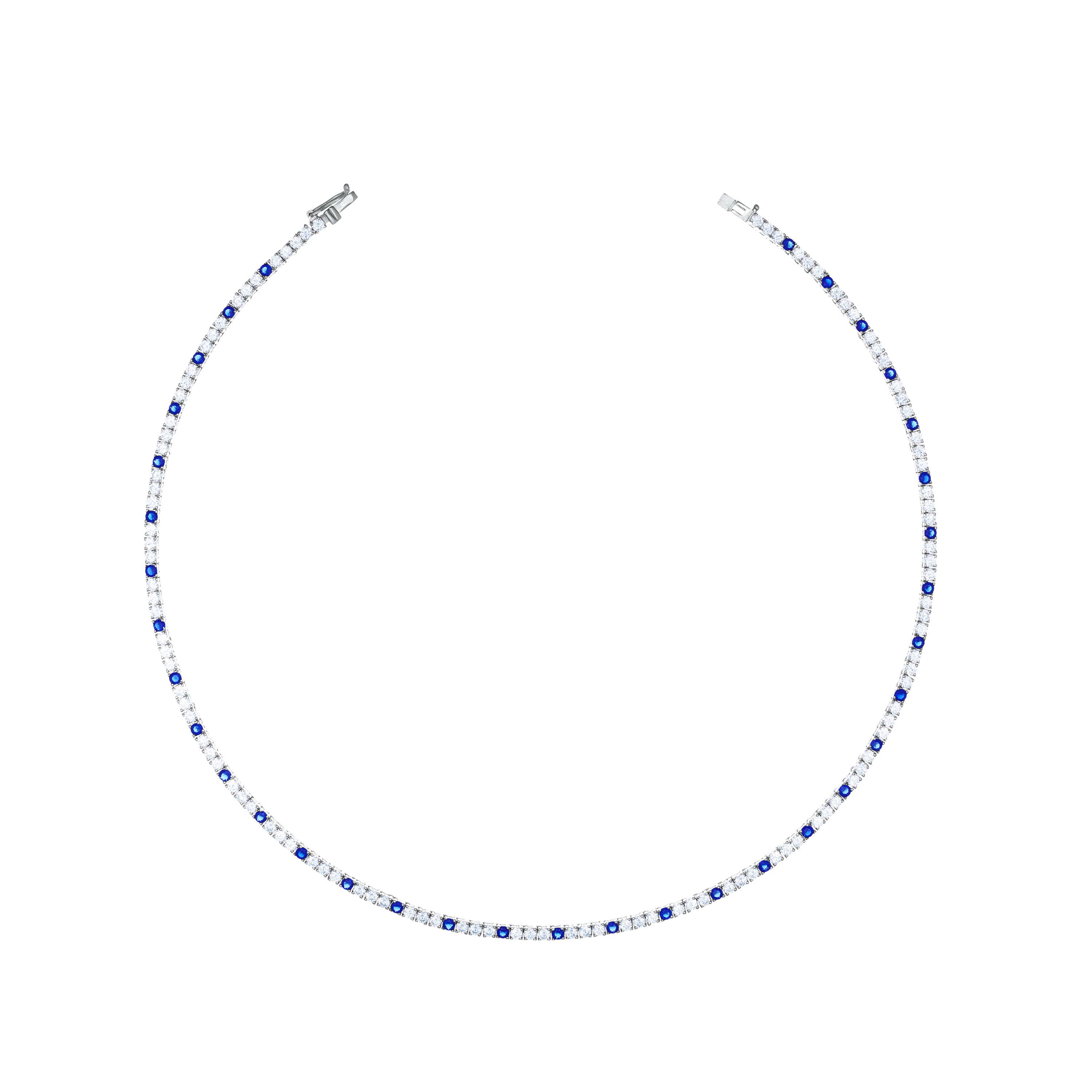 Tennis Necklace With Box Clasp - Silver One Dot Navy Blue And White - 2.5mm