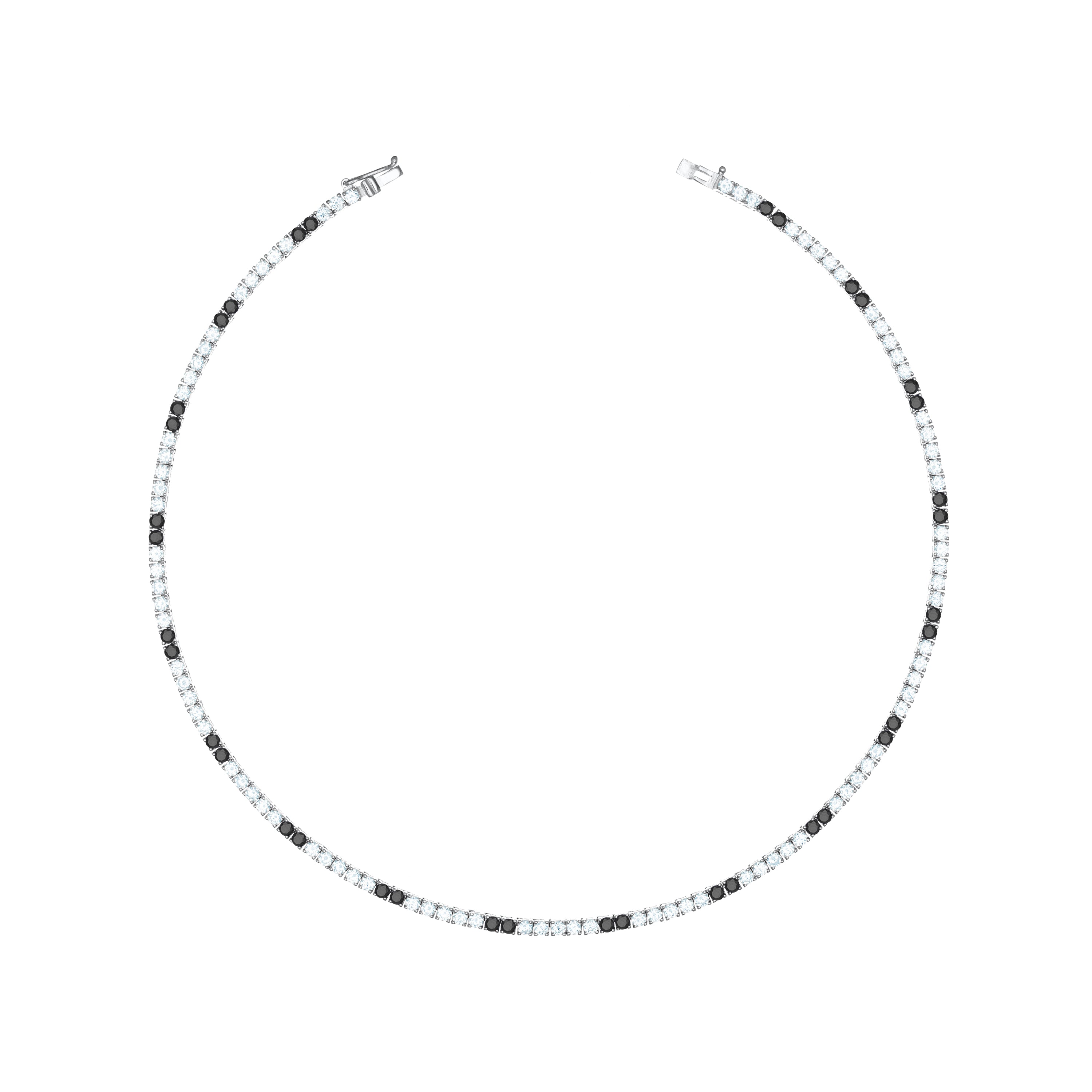 Tennis Necklace With Box Clasp - Silver Two Dots Black And White - 2.5mm