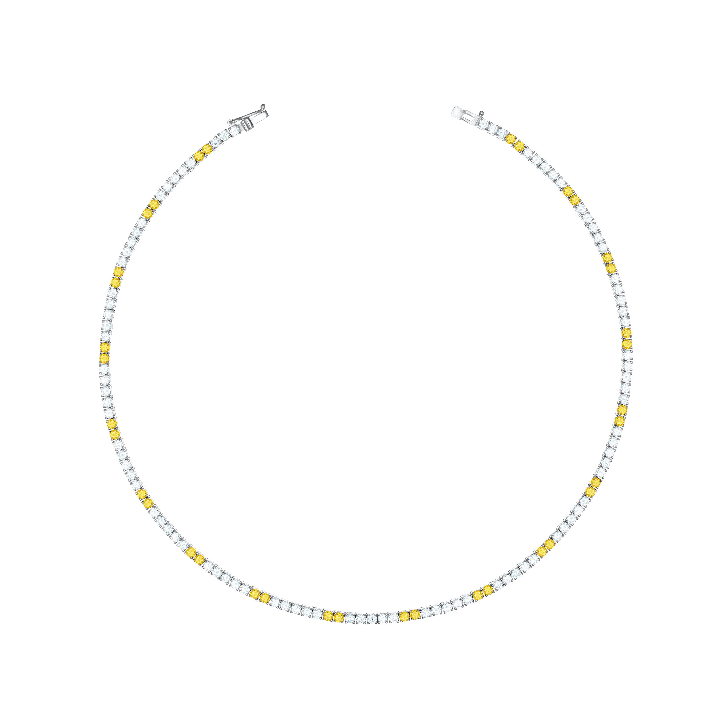 Tennis Necklace With Box Clasp - Silver Two Dots Citrine And White - 2.5mm