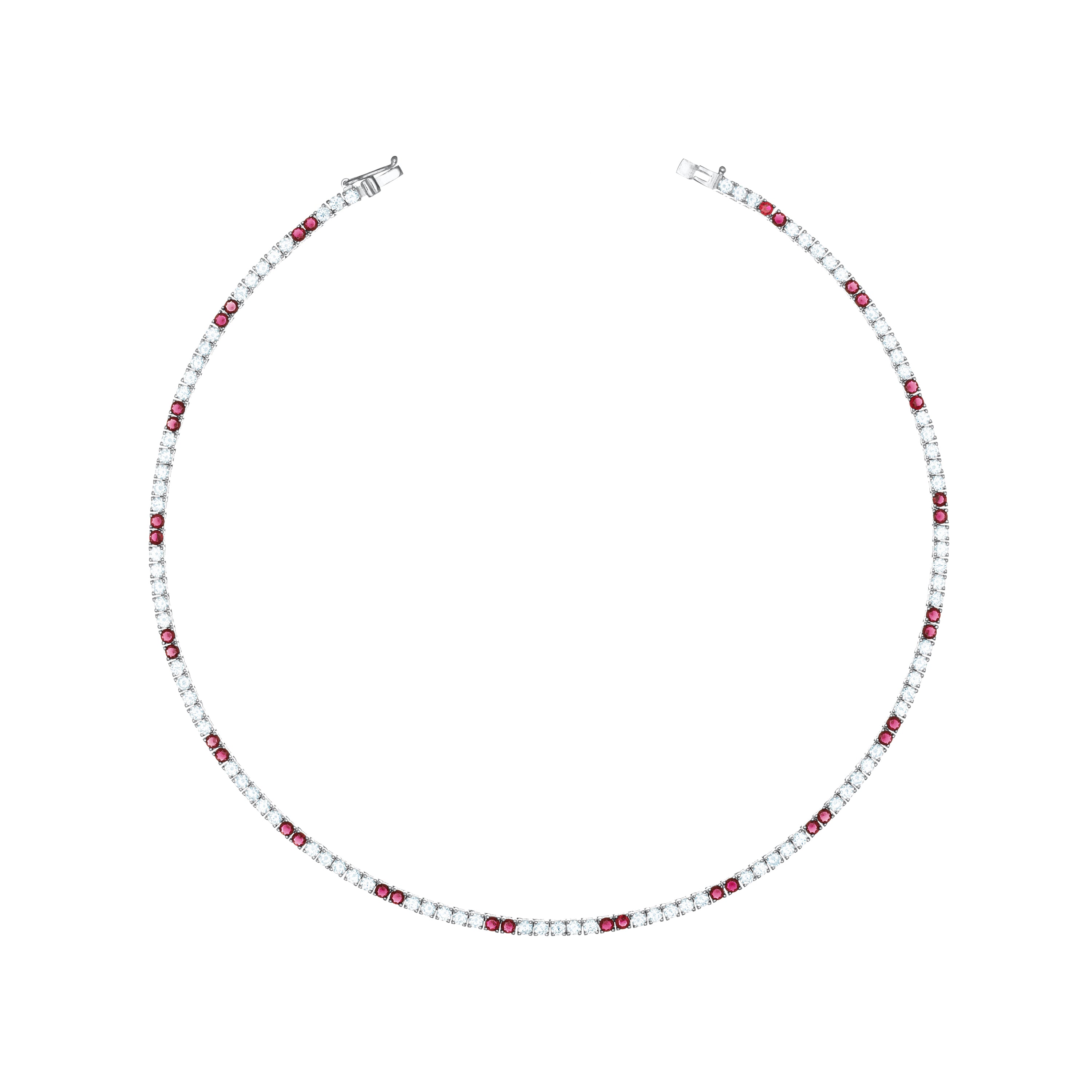 Tennis Necklace With Box Clasp - Silver Two Dots Fuchsia And White - 2.5mm