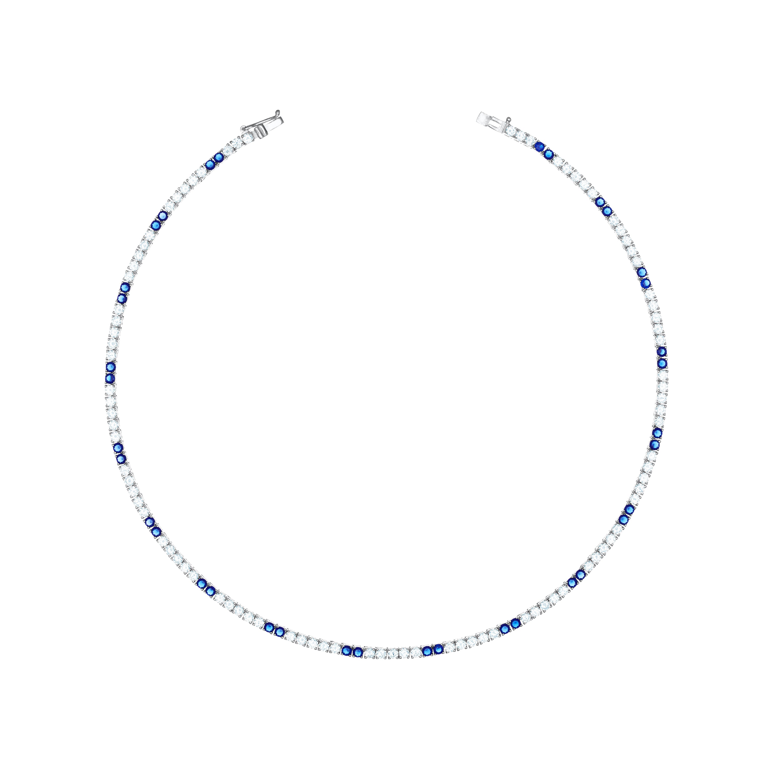 Tennis Necklace With Box Clas - Silver Two Dots Navy Blue And White - 2.5mm