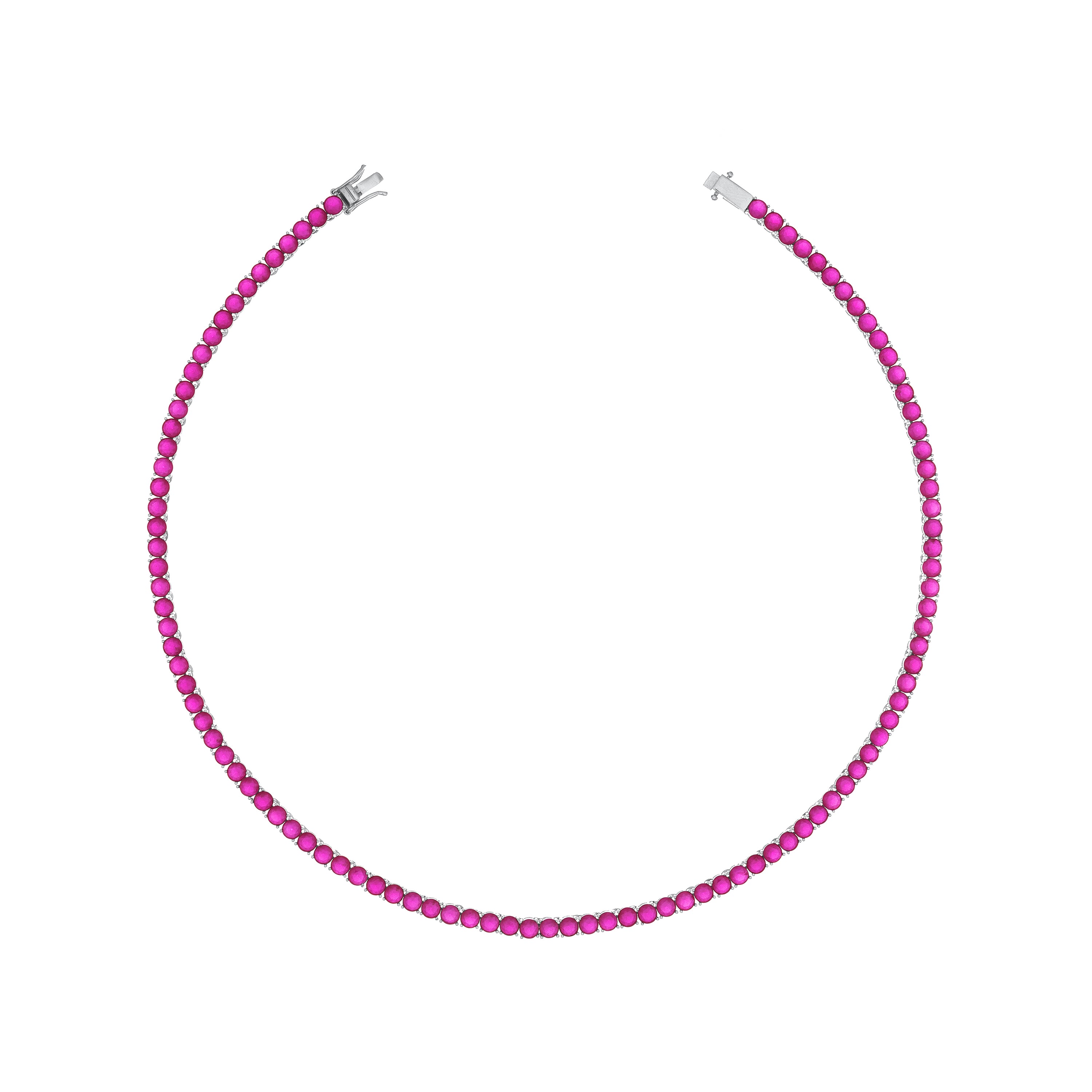 Tennis Necklace With Box Clasp - Silver Fuchsia Matt - 4mm