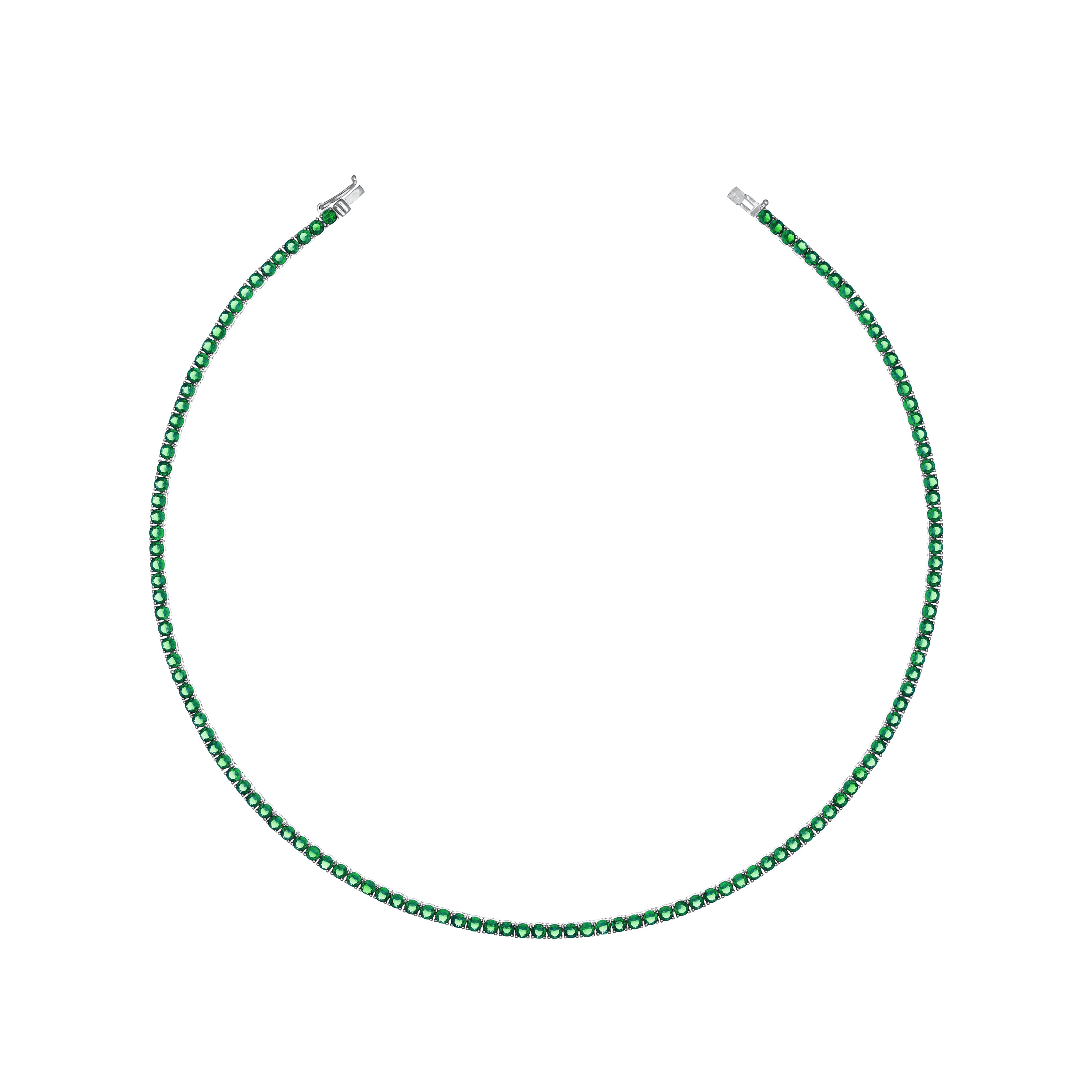 Tennis Necklace With Box Clasp - Silver Green - 3mm