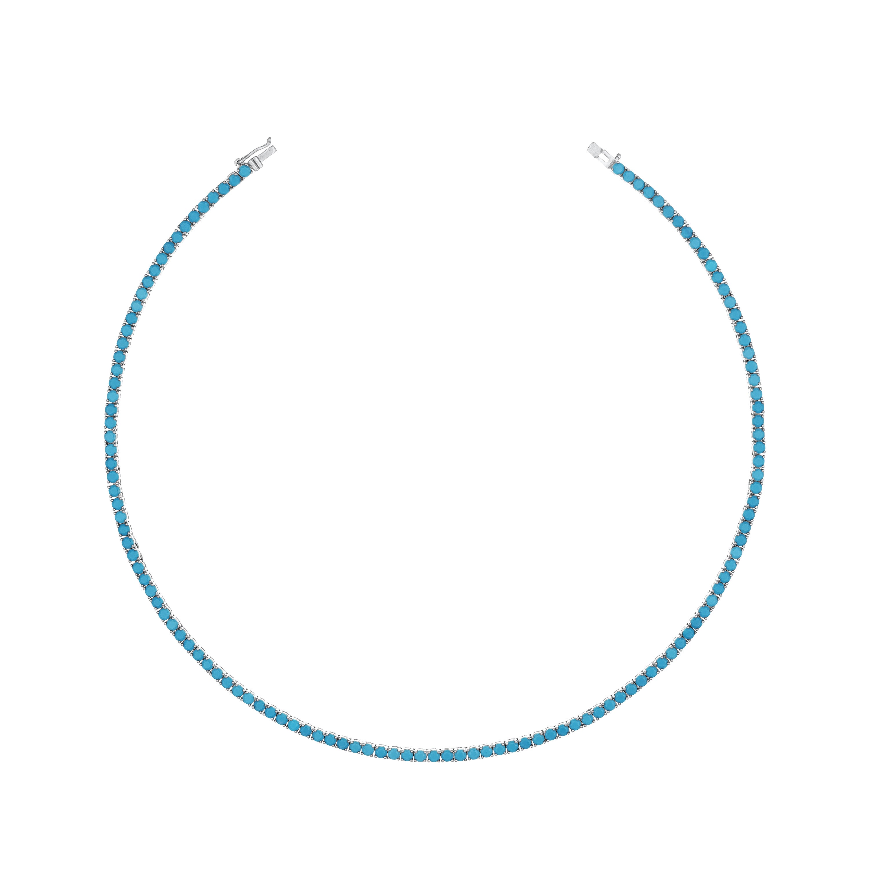 Tennis Necklace With Box Clasp - Silver Turquoise - 3mm