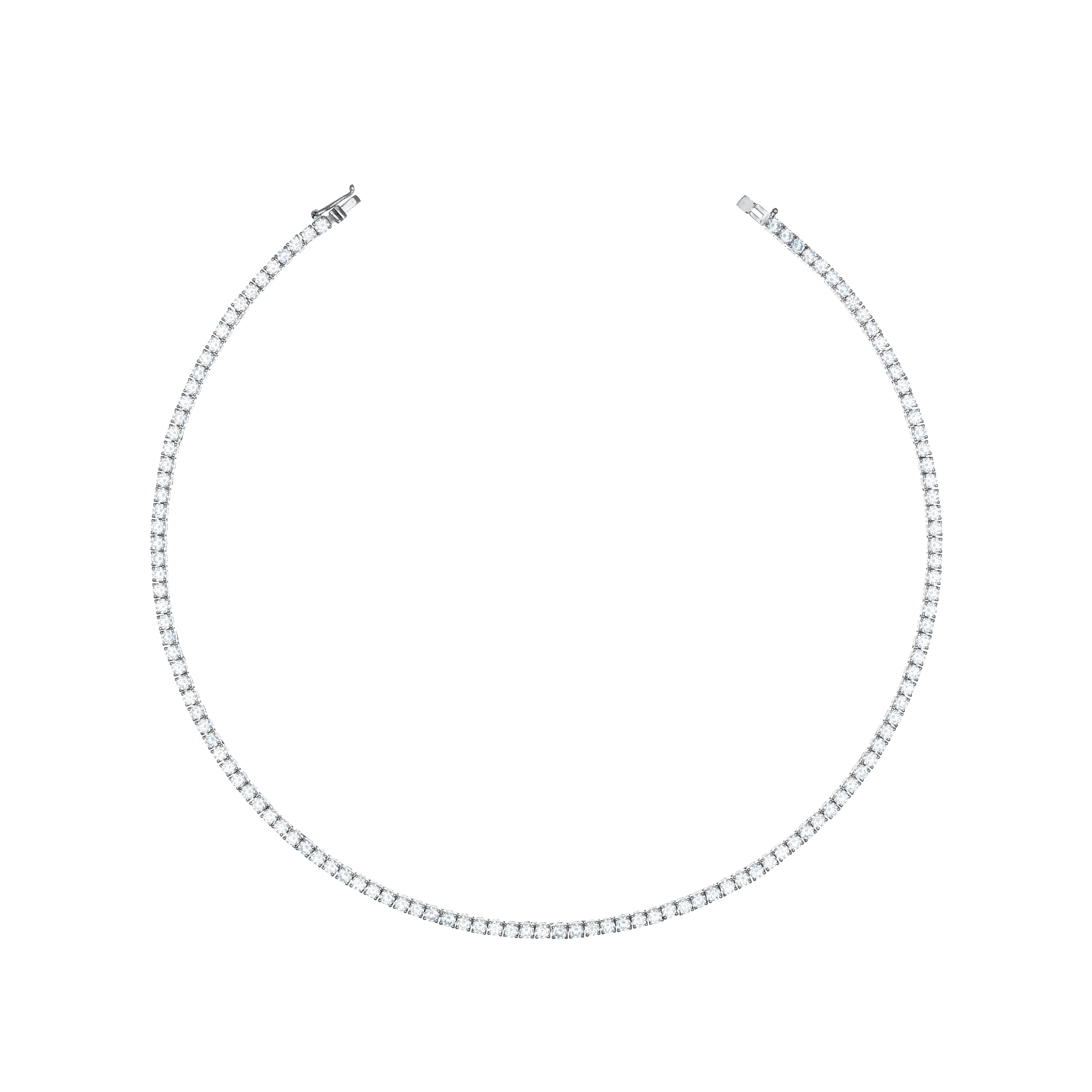 Tennis Necklace With Box Clasp -  Silver White - 3.5mm
