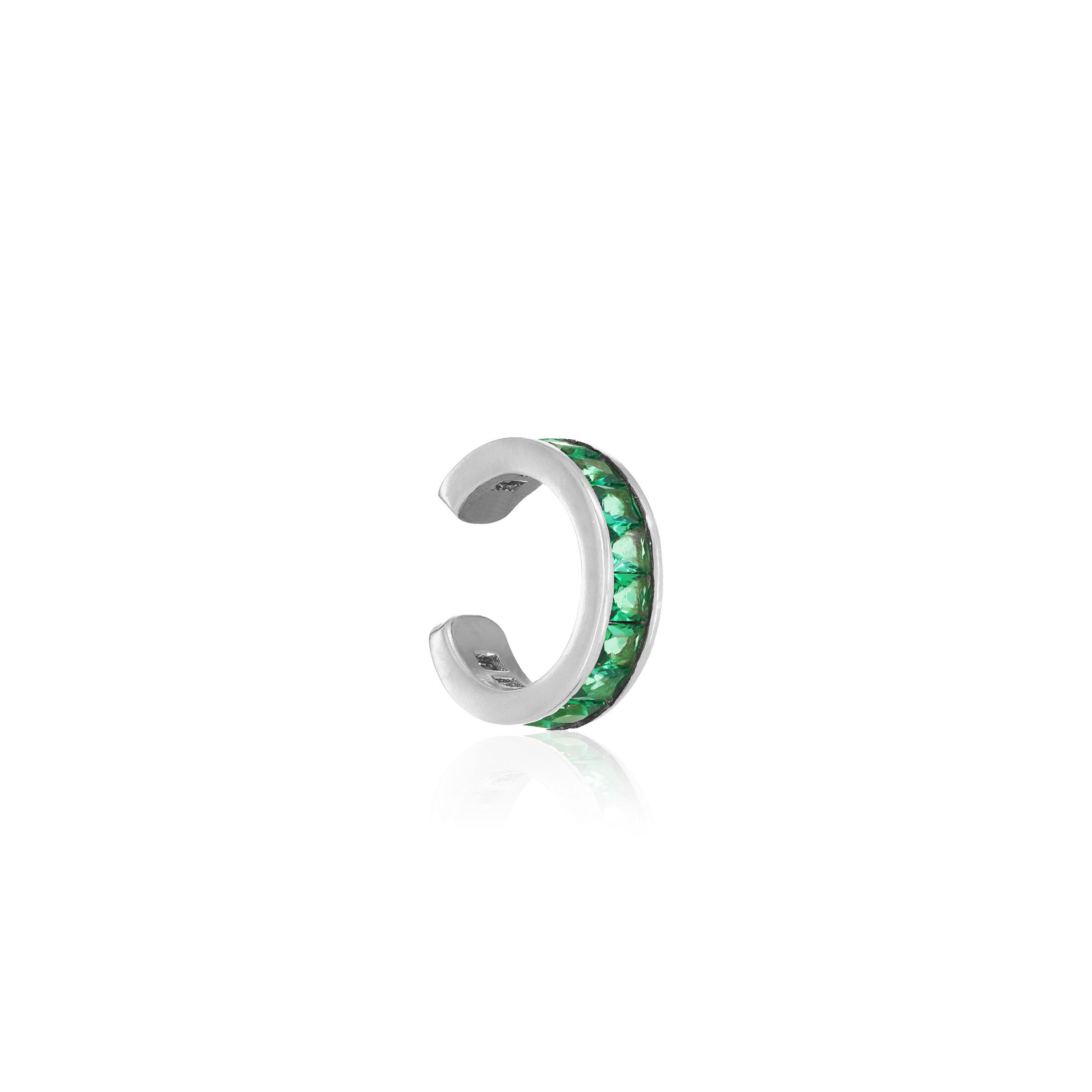 Thin Princess Cut Ear Cuff - Silver Green