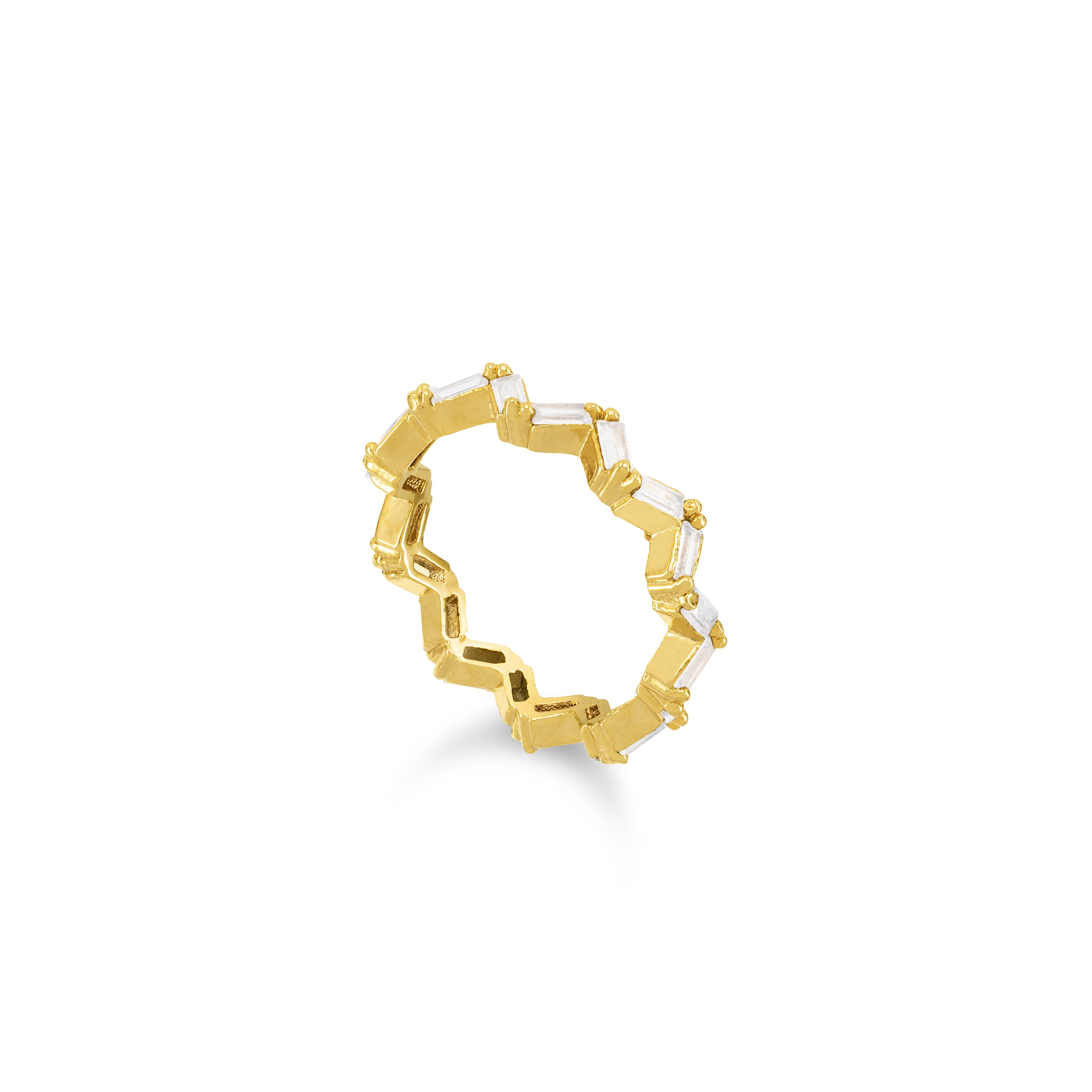 Thin Zig Zag Baguette Ring - Gold White