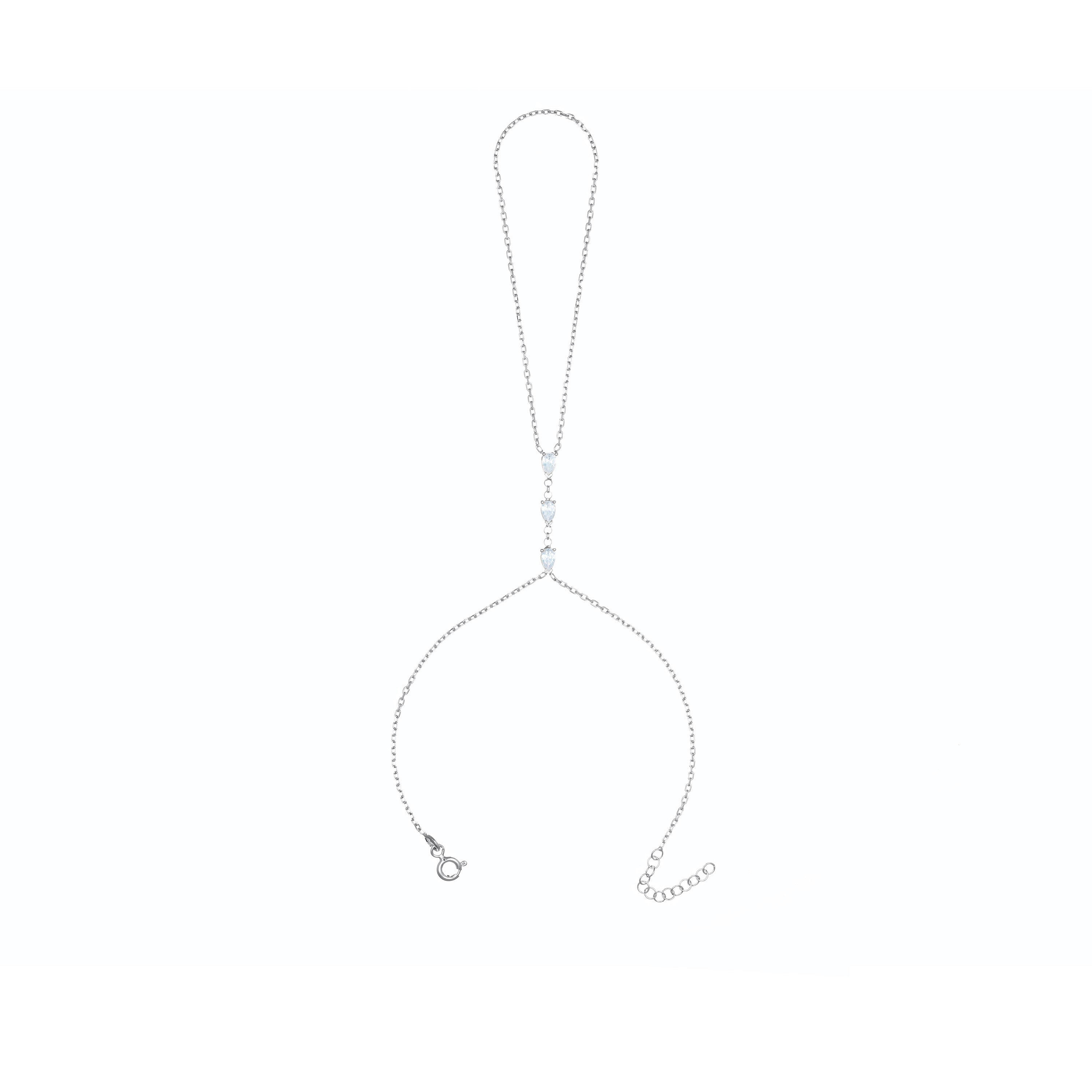 Three Teardrops Hand Bracelet - Silver White