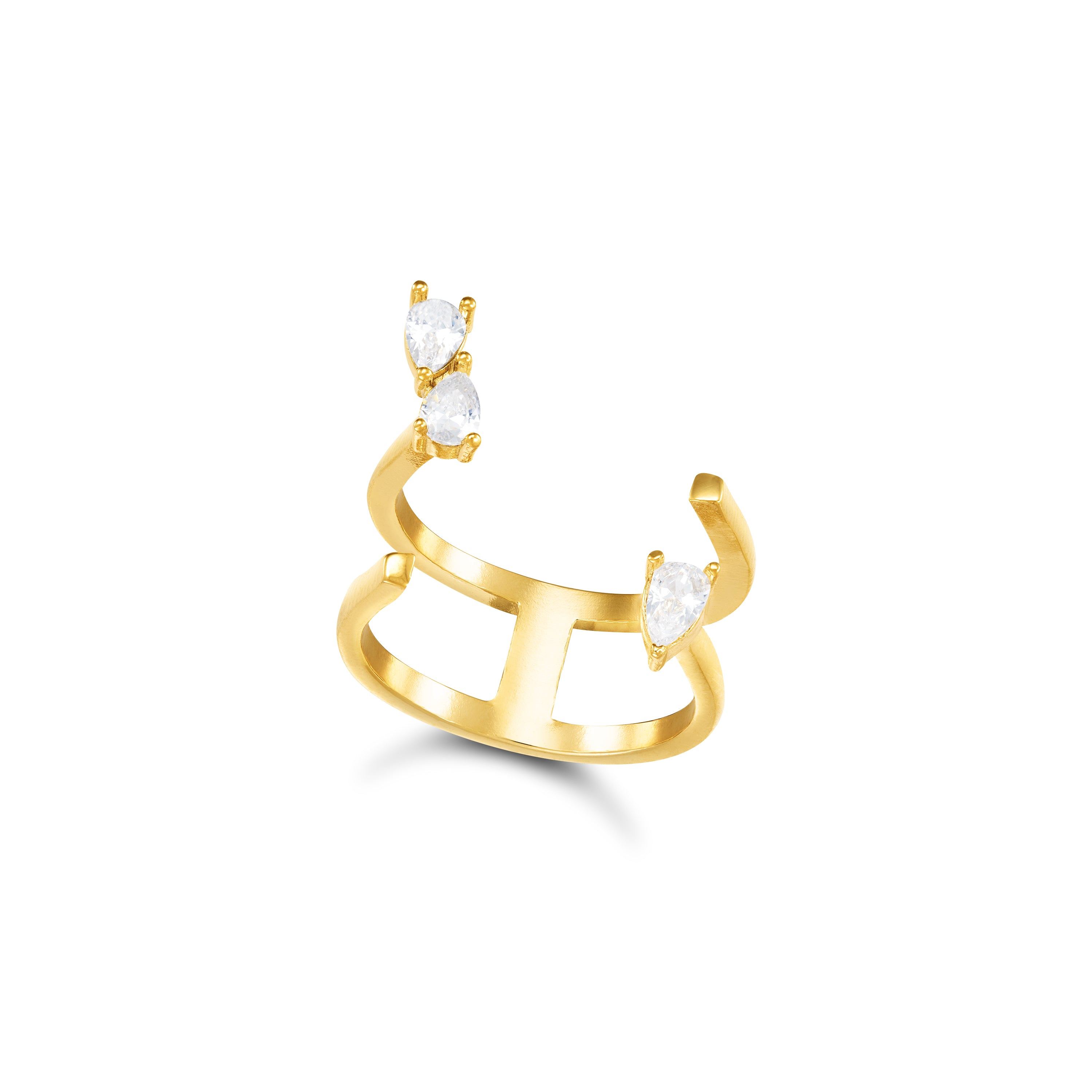 Three Teardrop Dual Band Open Ring - Gold White
