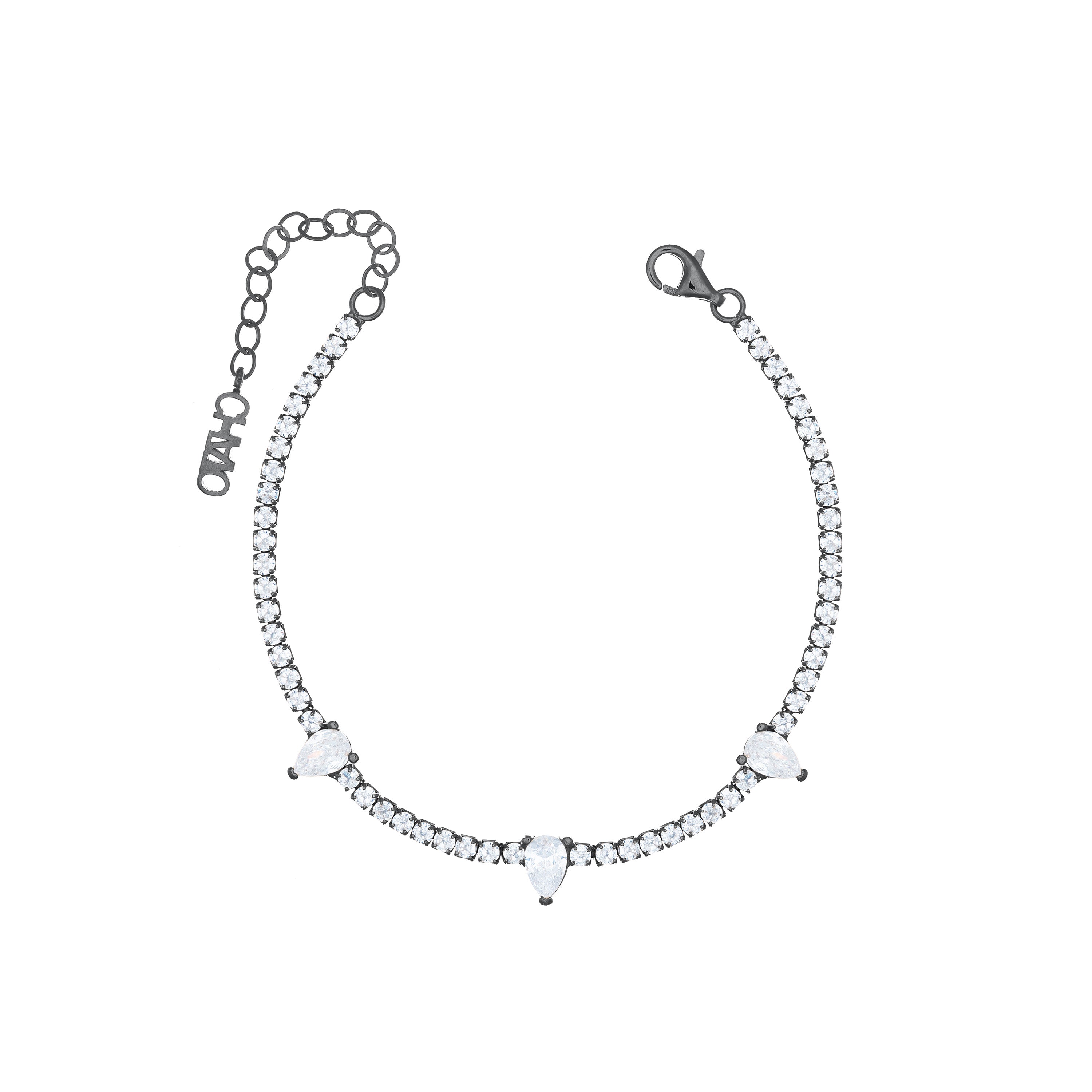 Three Teardrops Tennis Bracelet - Black Rhodium White