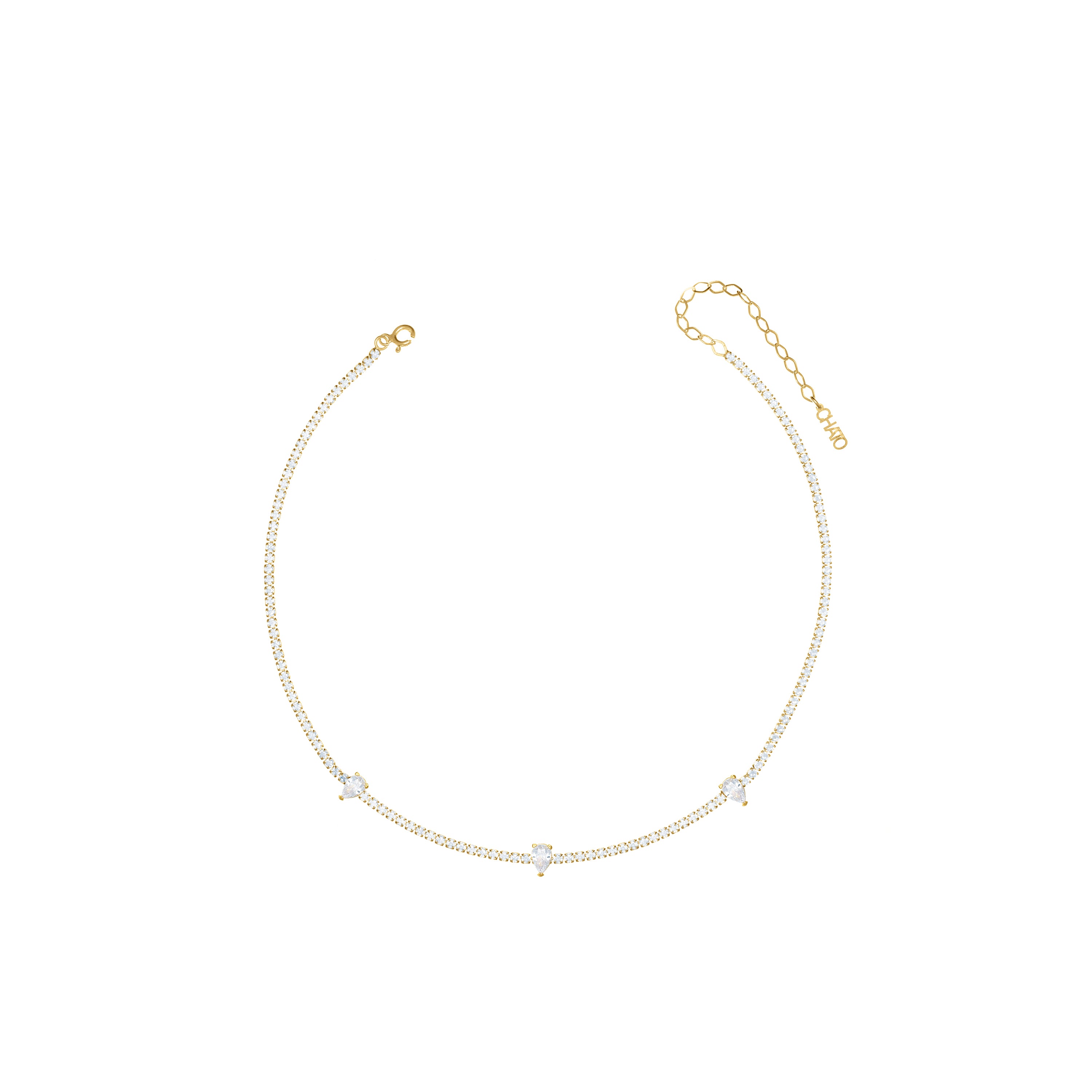 Three Teardrops Tennis Choker - Gold White