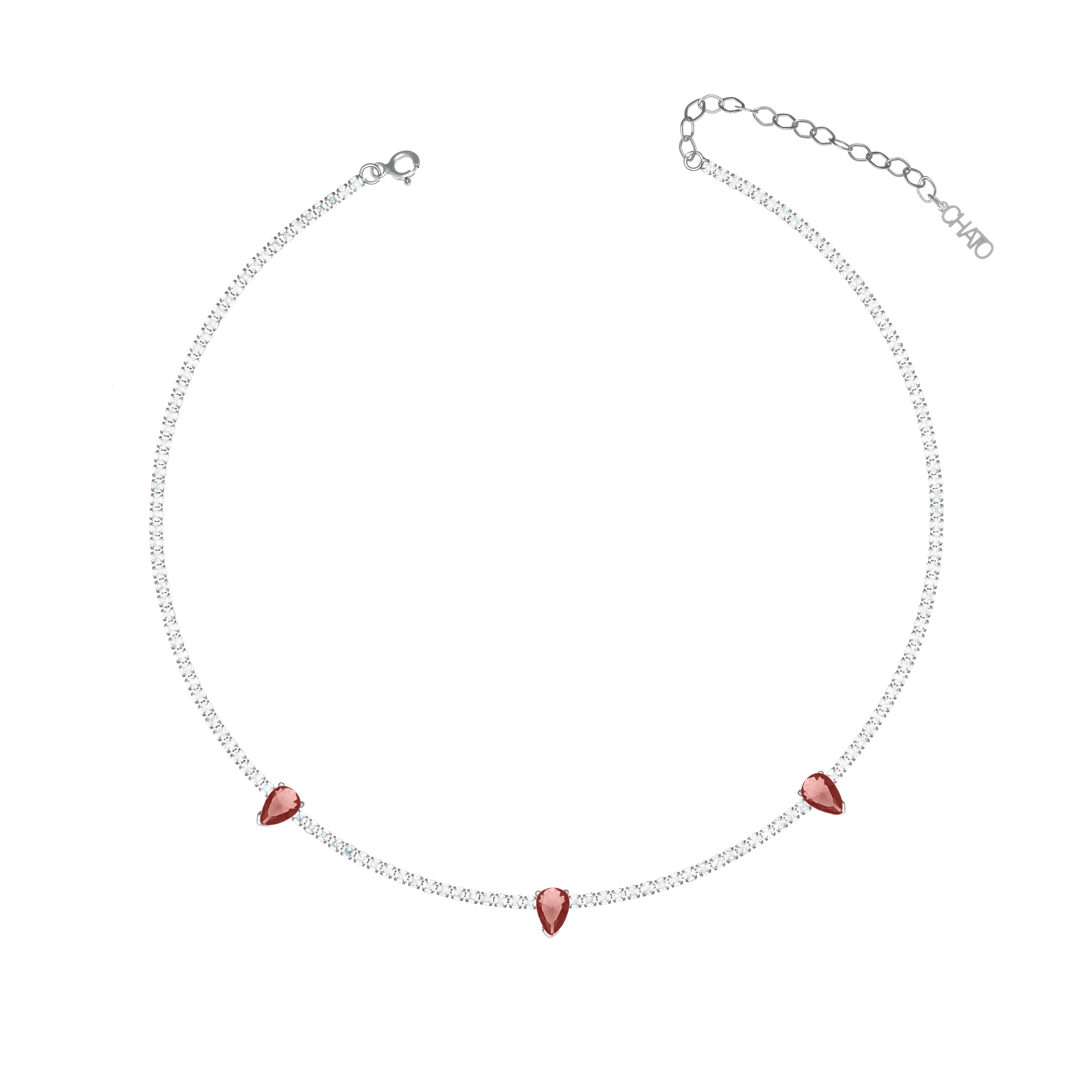 Three Teardrops Tennis Choker - Silver Brown And White