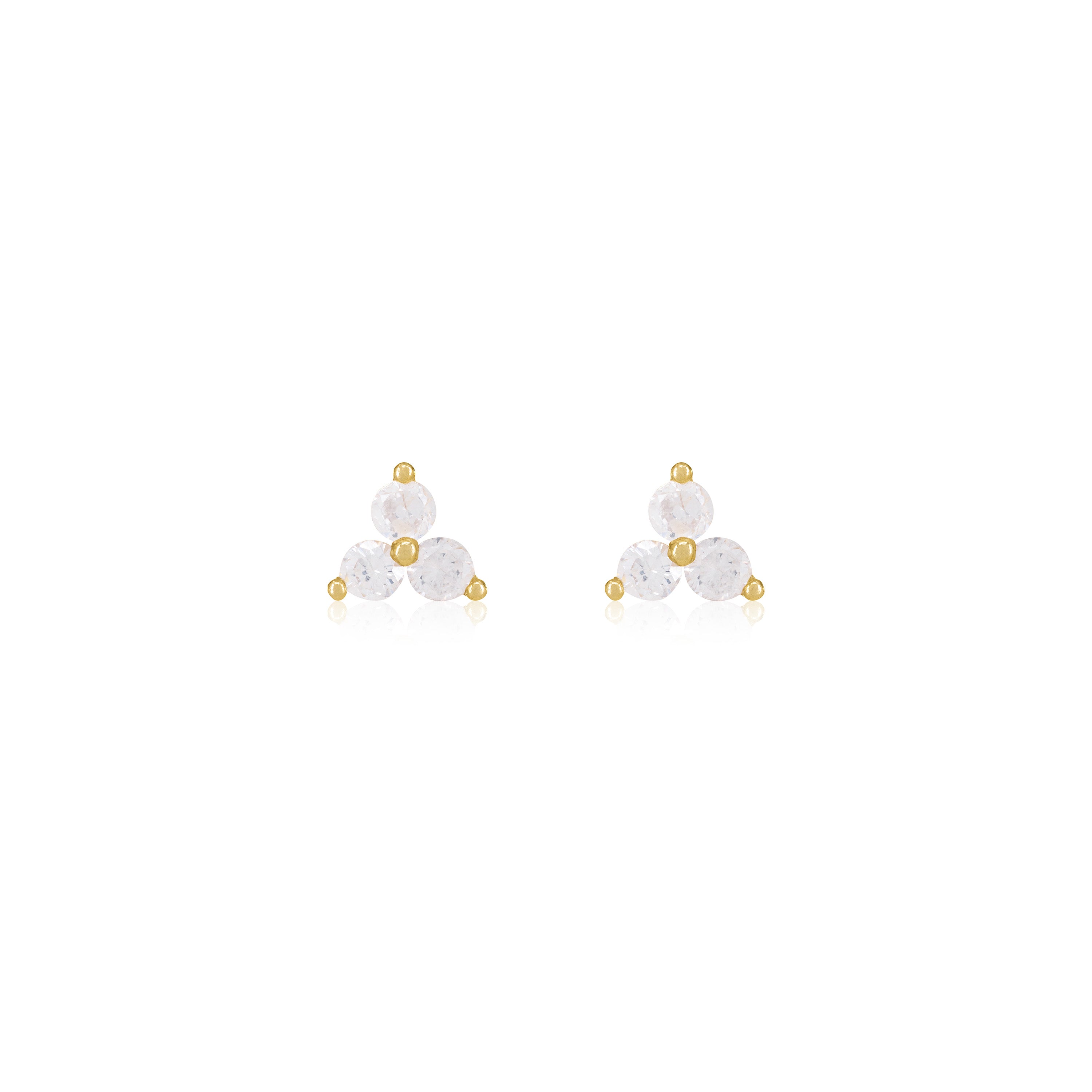Tiny Three Dot Trio Stud Earrings - Gold White