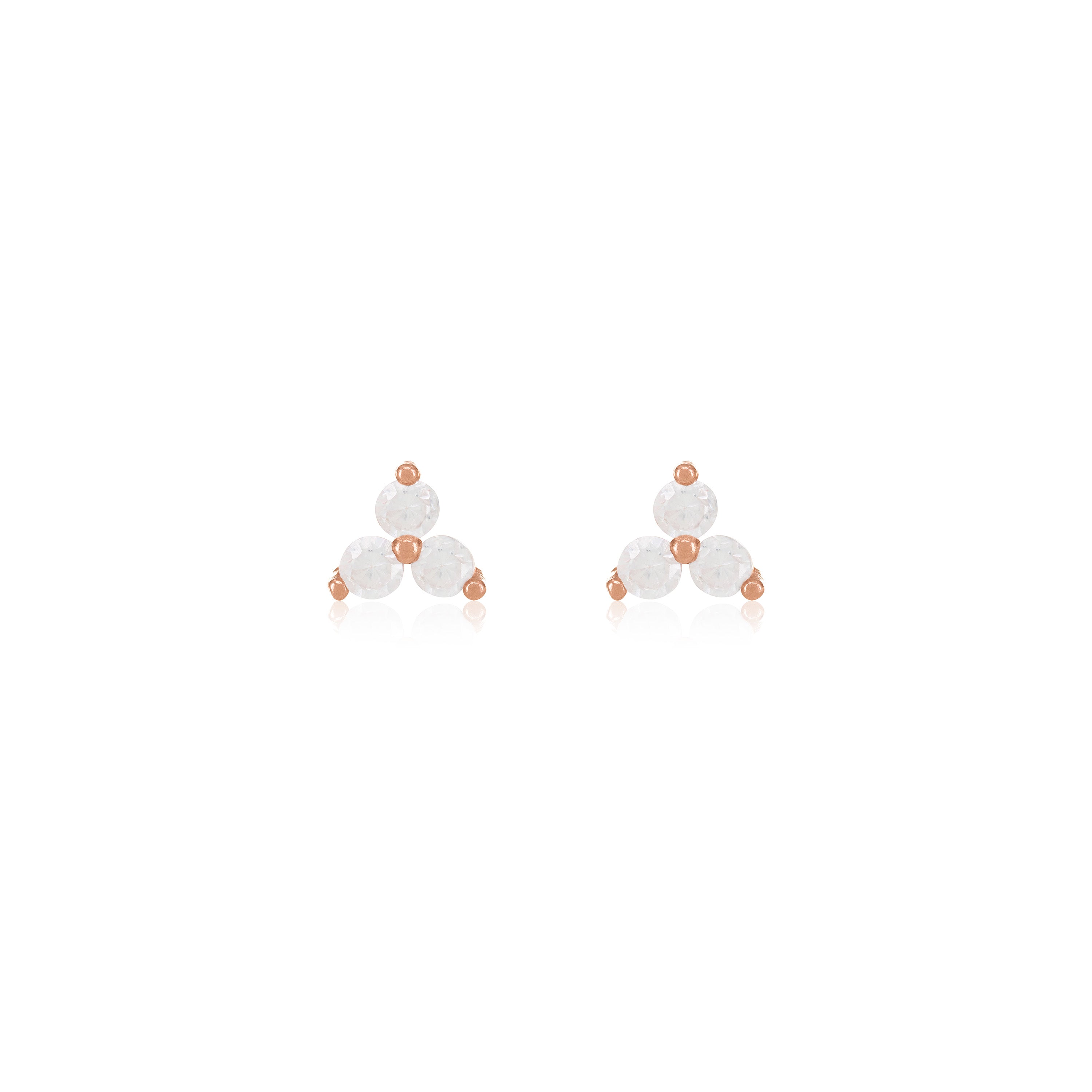 Tiny Three Dot Trio Stud Earrings - Rose Gold White