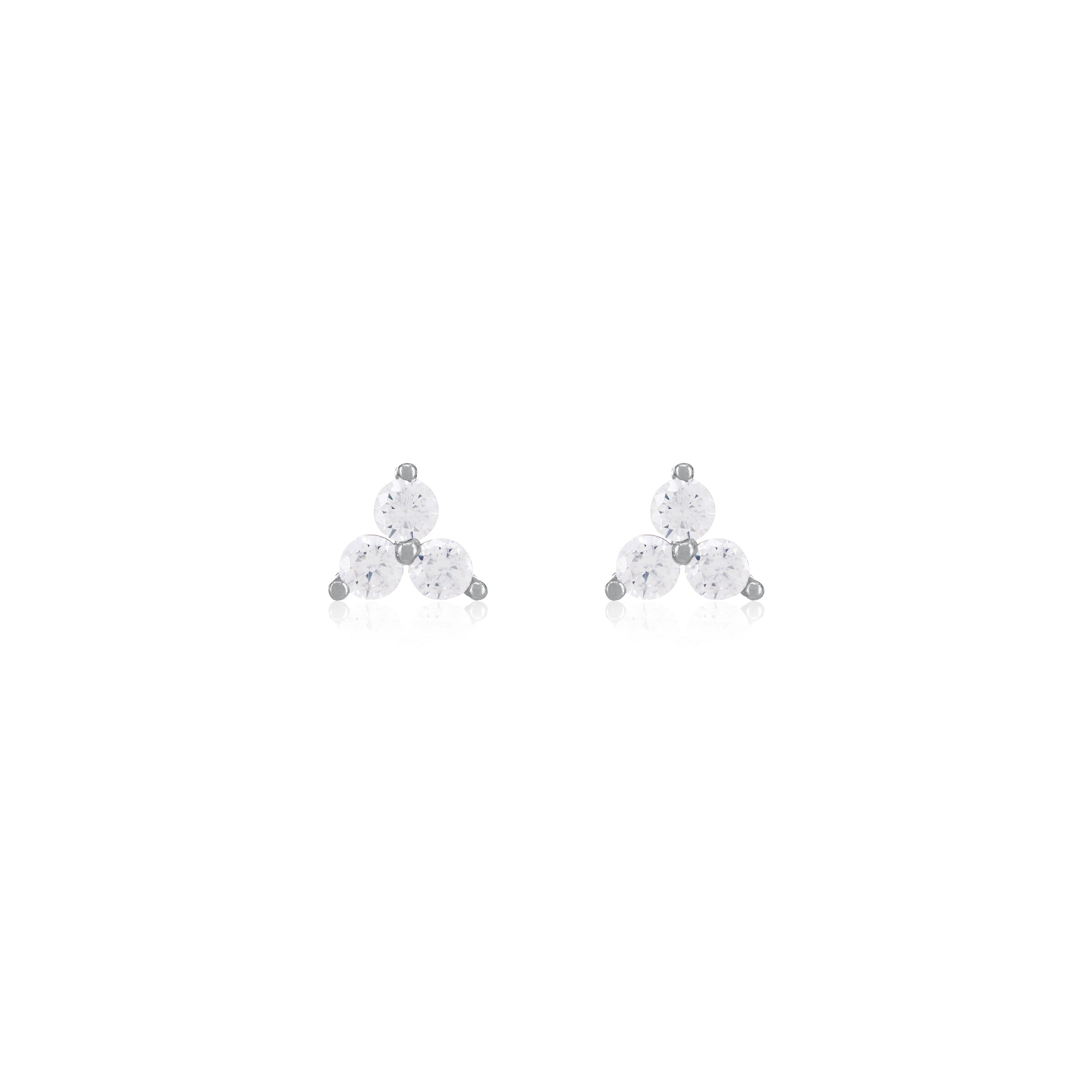 Tiny Three Dot Trio Stud Earrings - Silver White