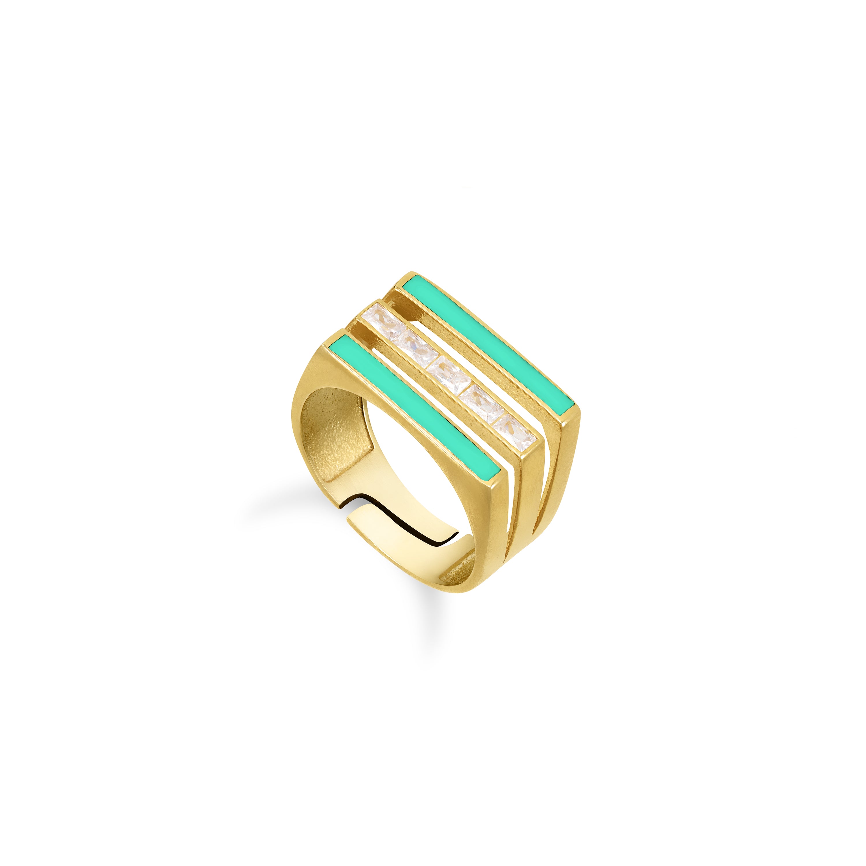 Triple Enamel Line Cube Ring