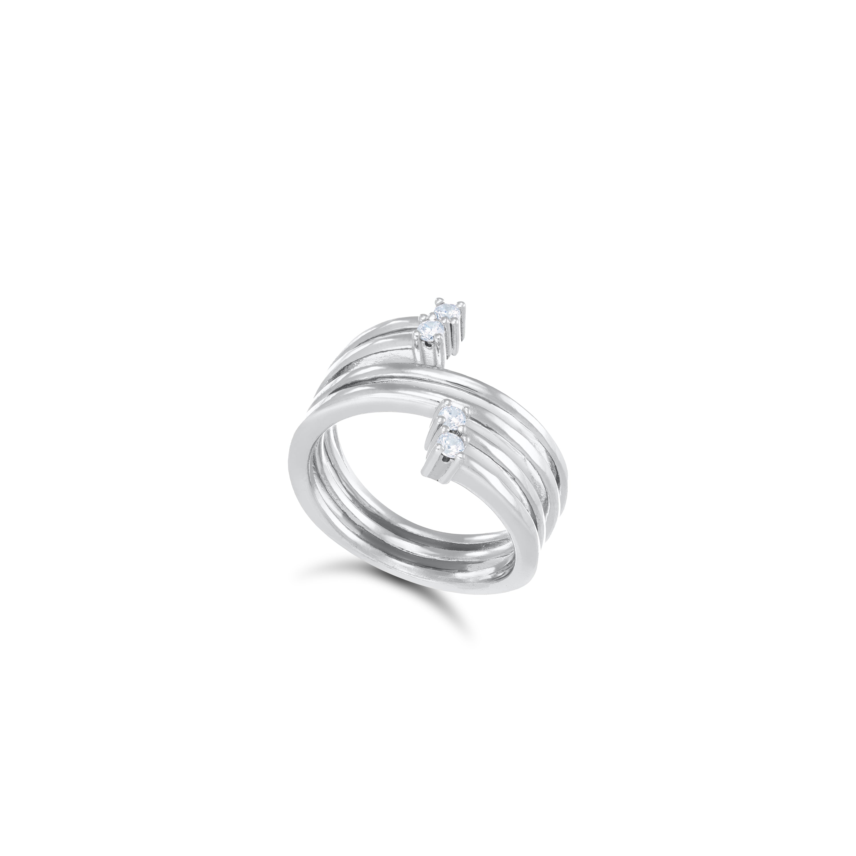 Triple Spiral Cz Ring - Silver White