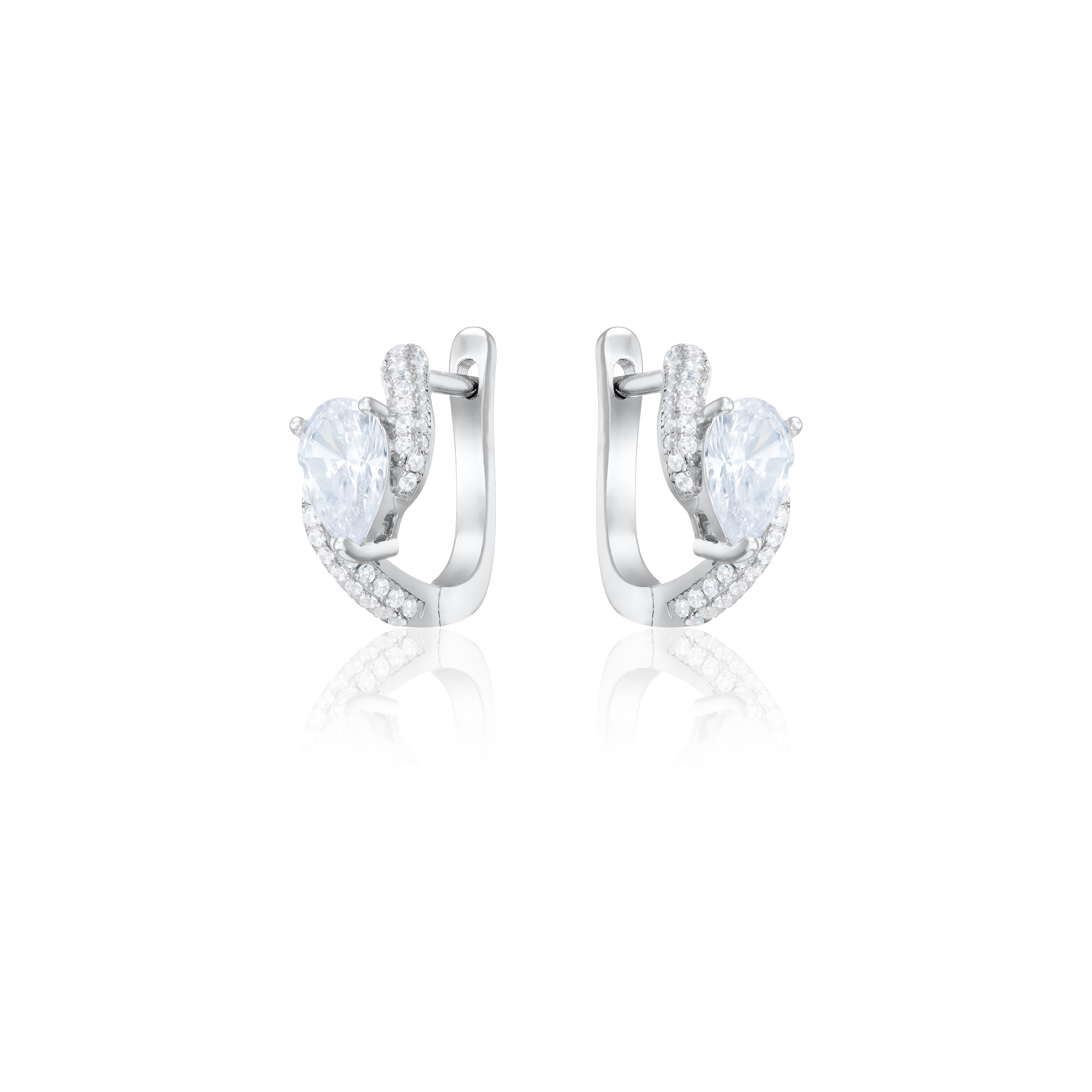 Twist Teardrop CZ Hoop Earrings - Silver White