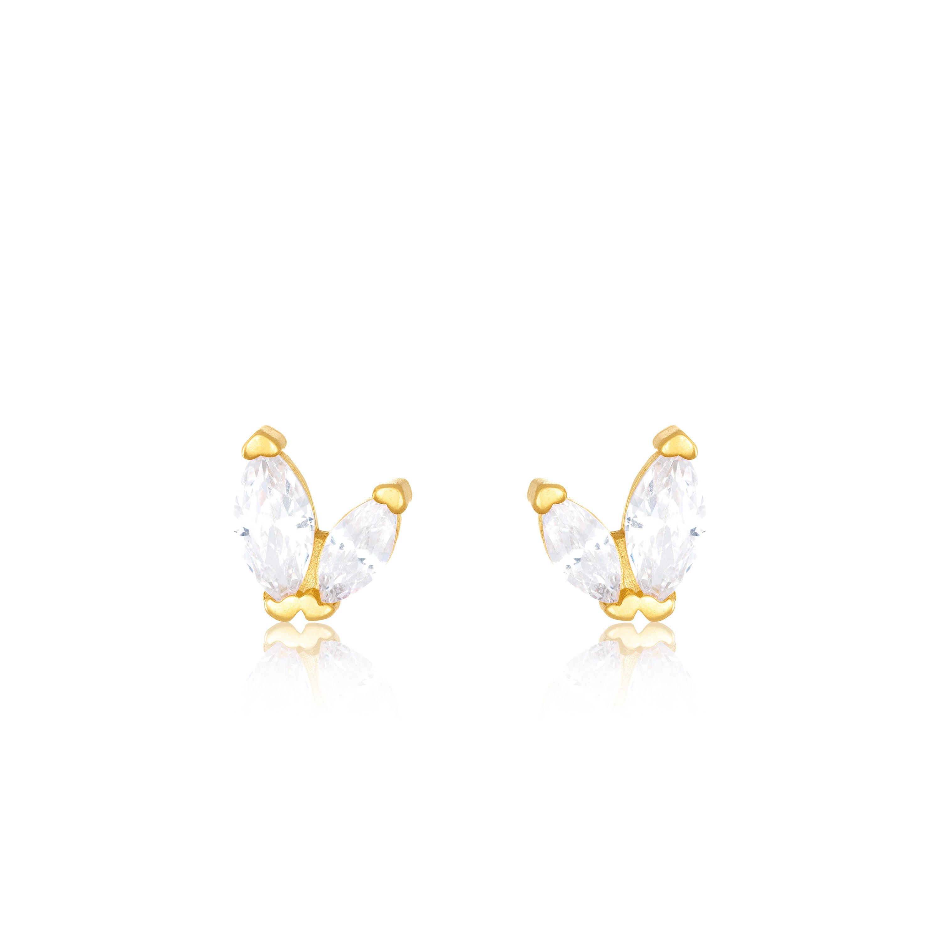 Two Marquise Cubic Zirconia Stud Earrings - Gold White