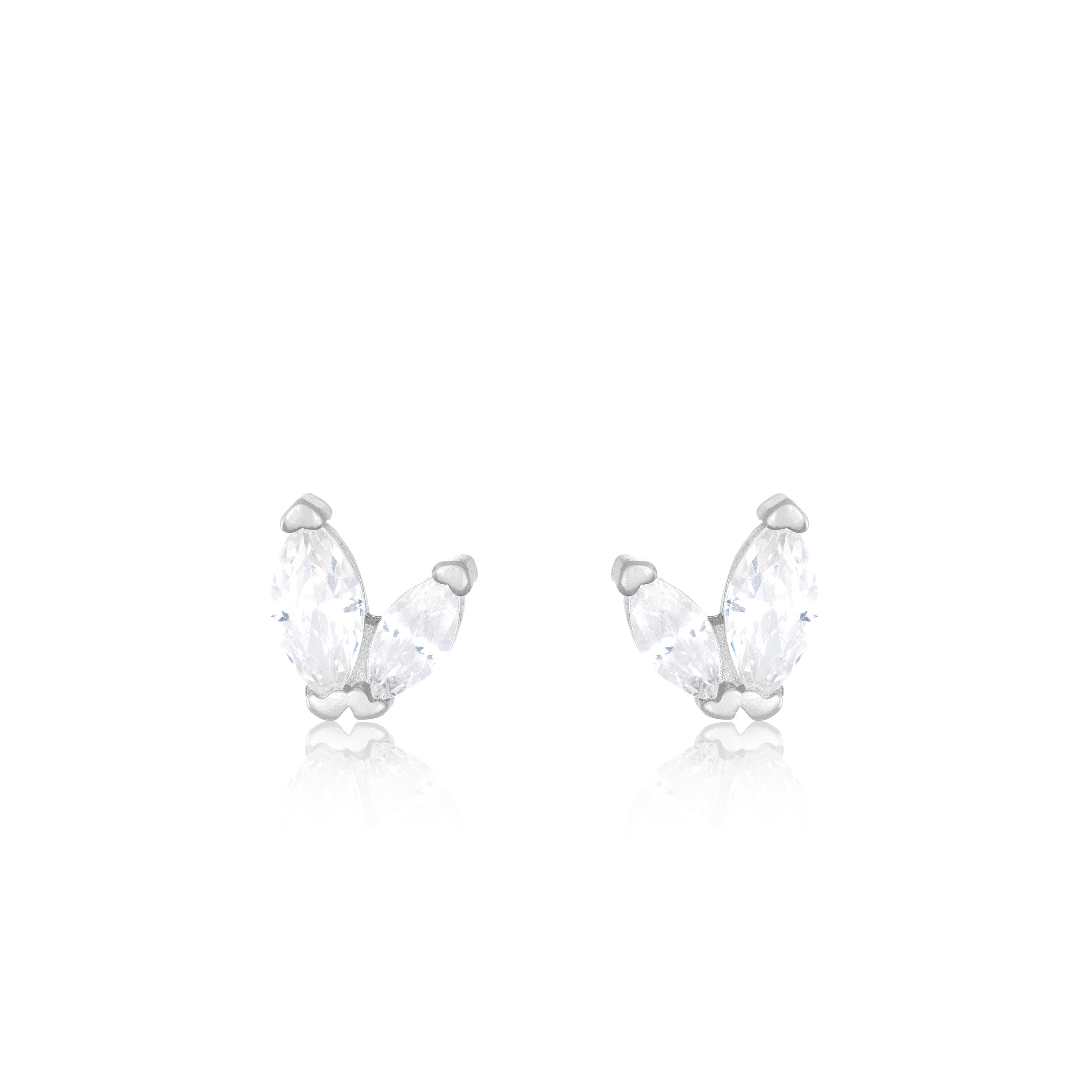 Two Marquise Cubic Zirconia Stud Earrings - Silver White