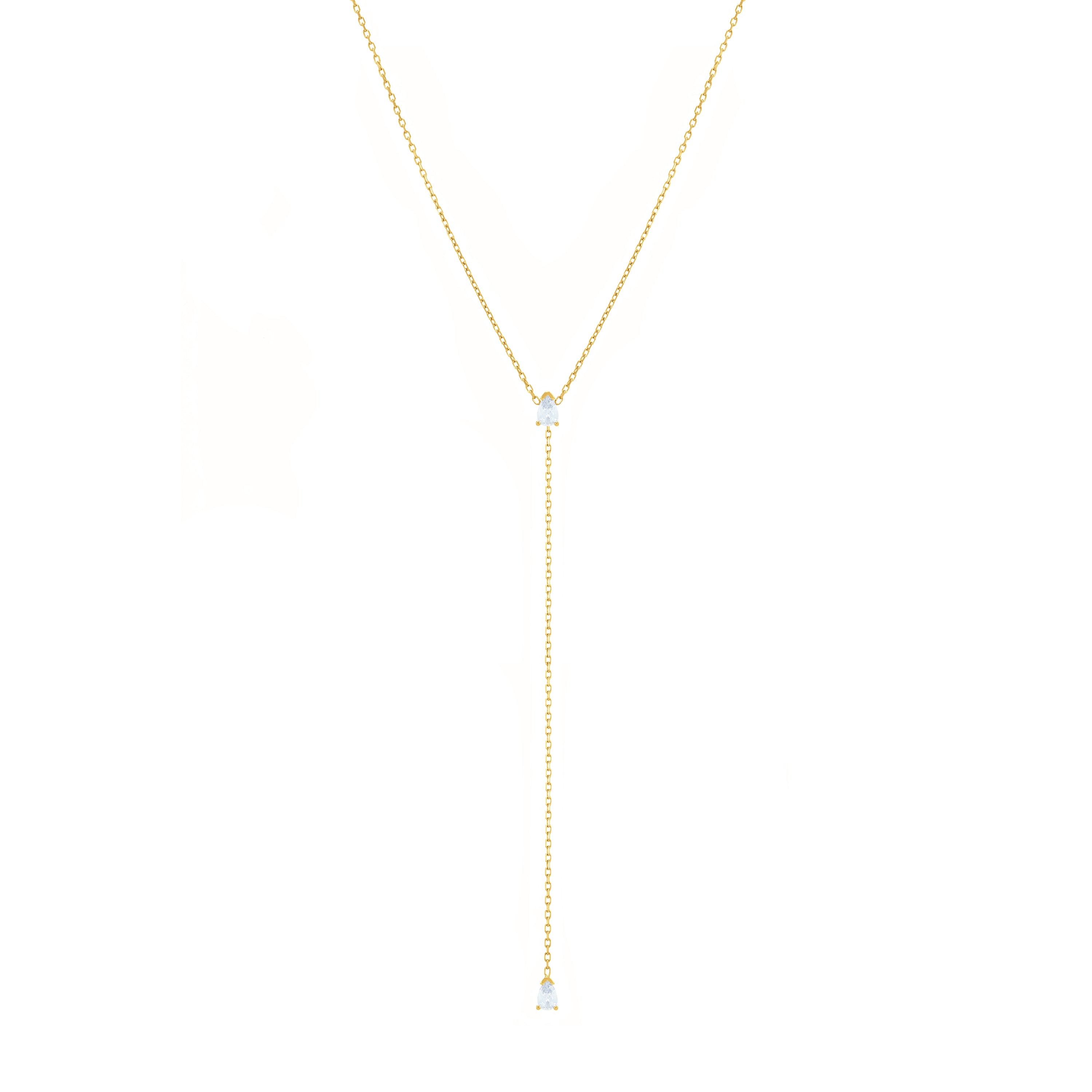 Two Teardrops Lariat Choker - Gold White