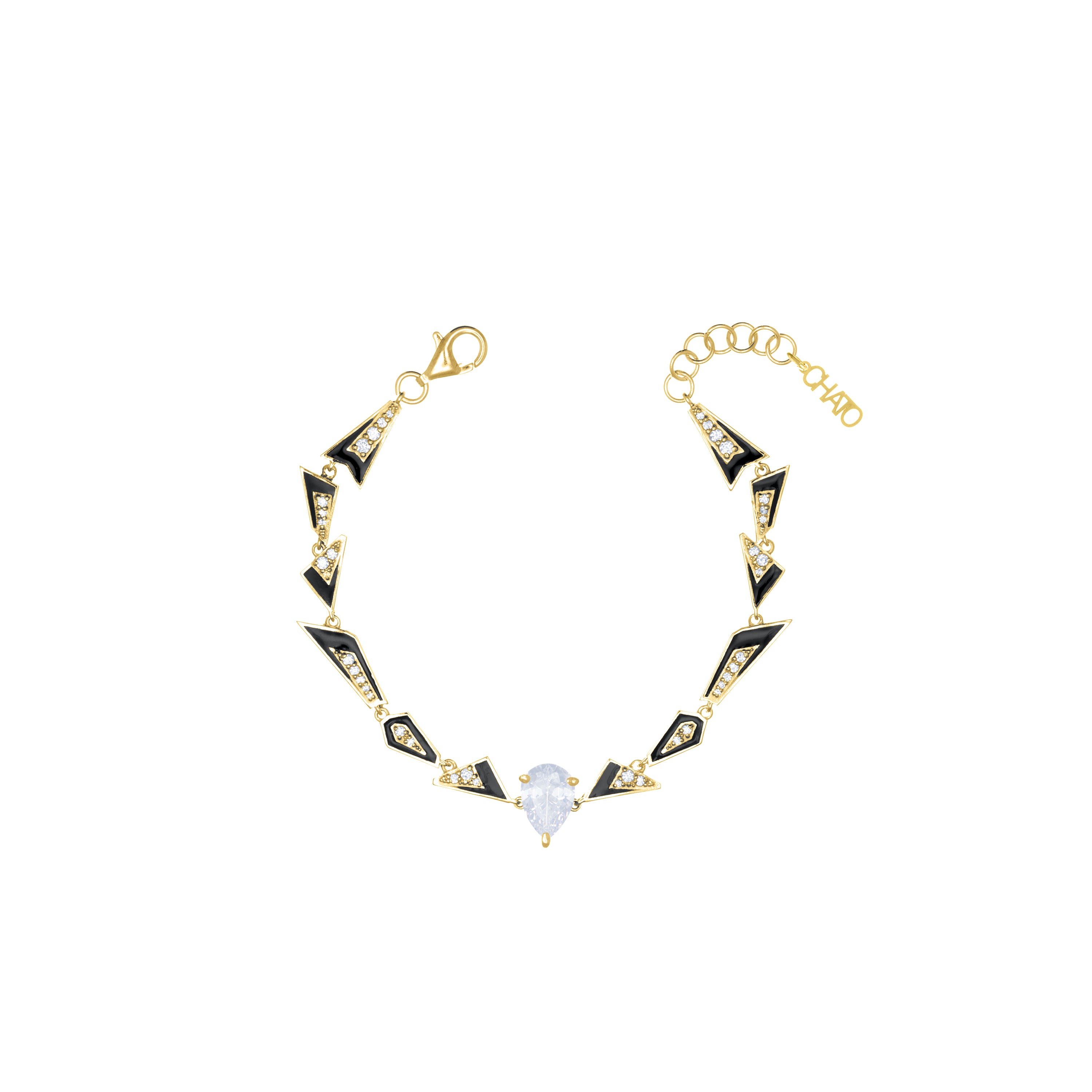 Uneven Geometric Enamel And CZ Teardrop Bracelet - Gold White