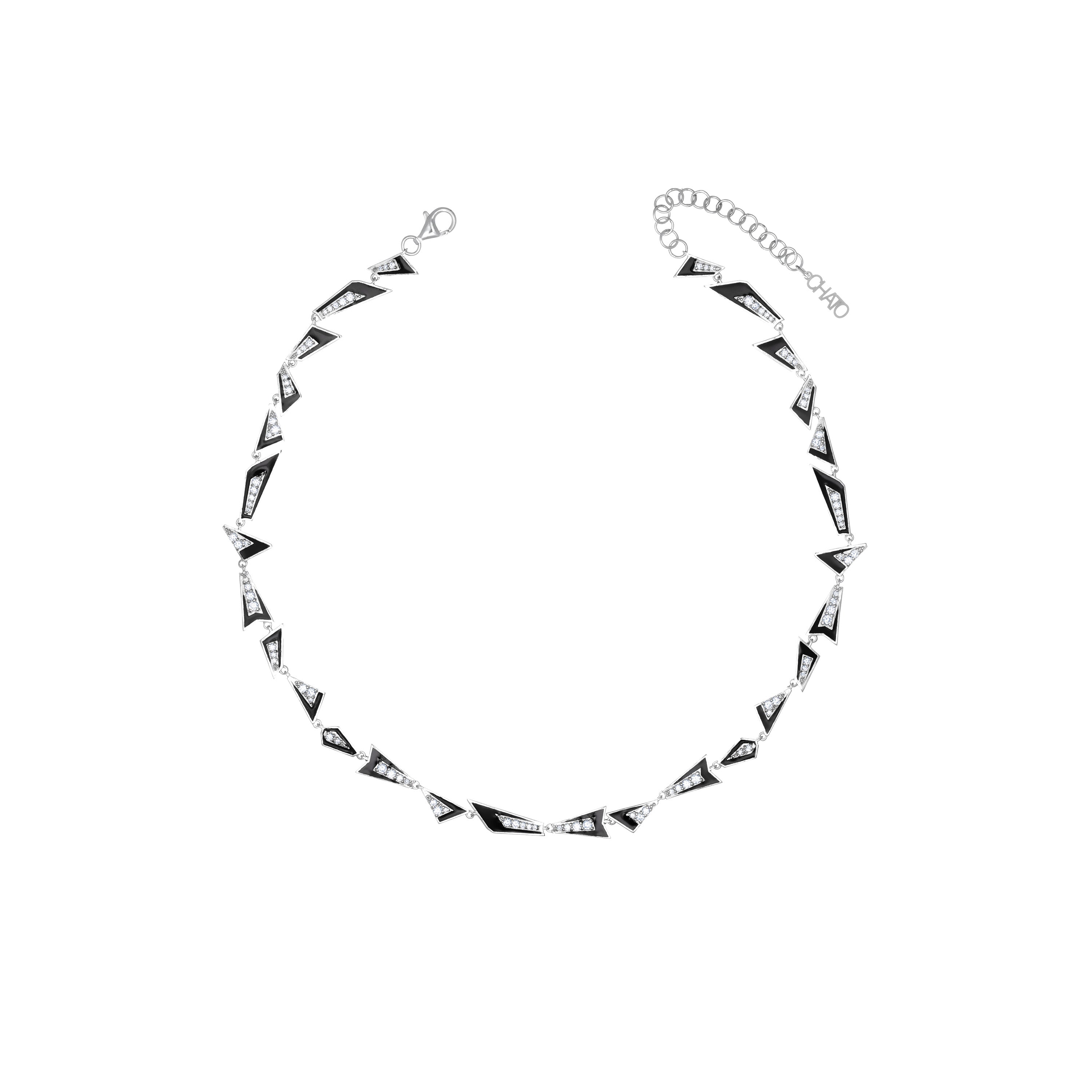 Uneven Geometric Enamel Choker - Silver Black