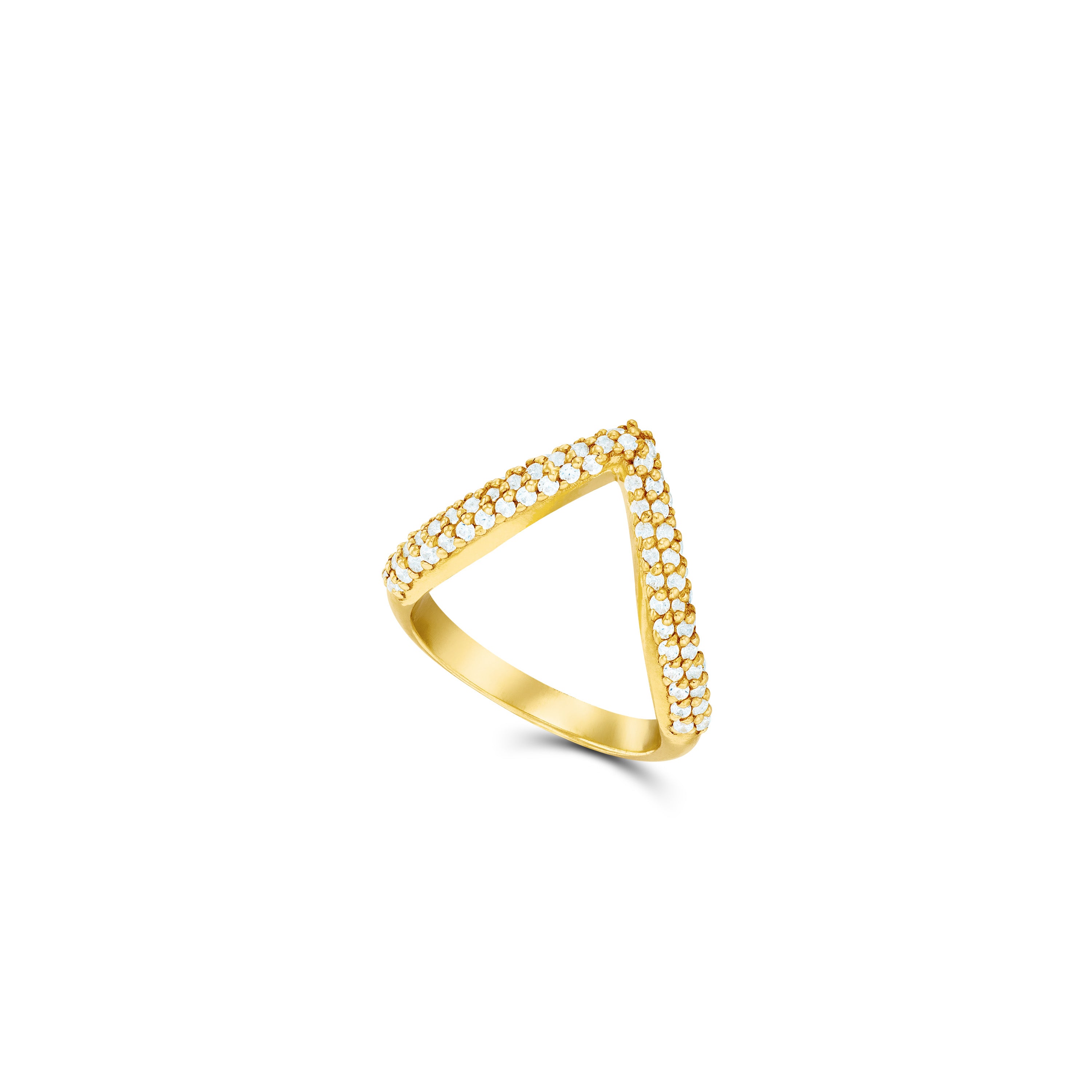 V-Shaped Full Pave CZ Band Ring - Gold White