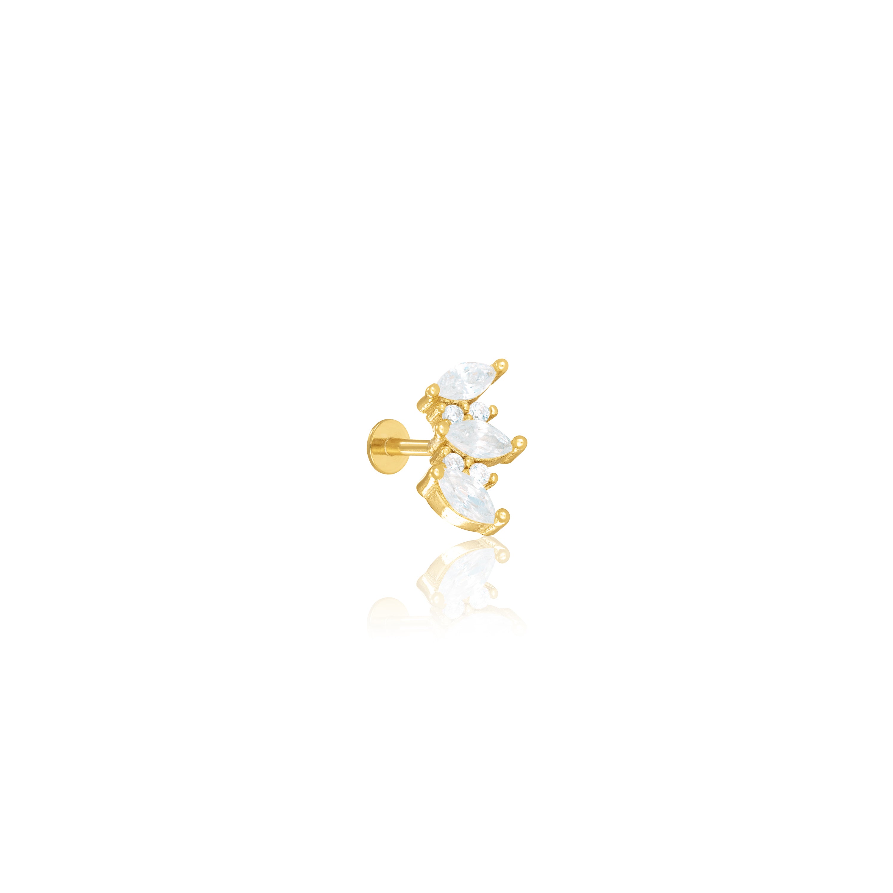 Vertical Marquise And Round CZ Piercing - Gold White