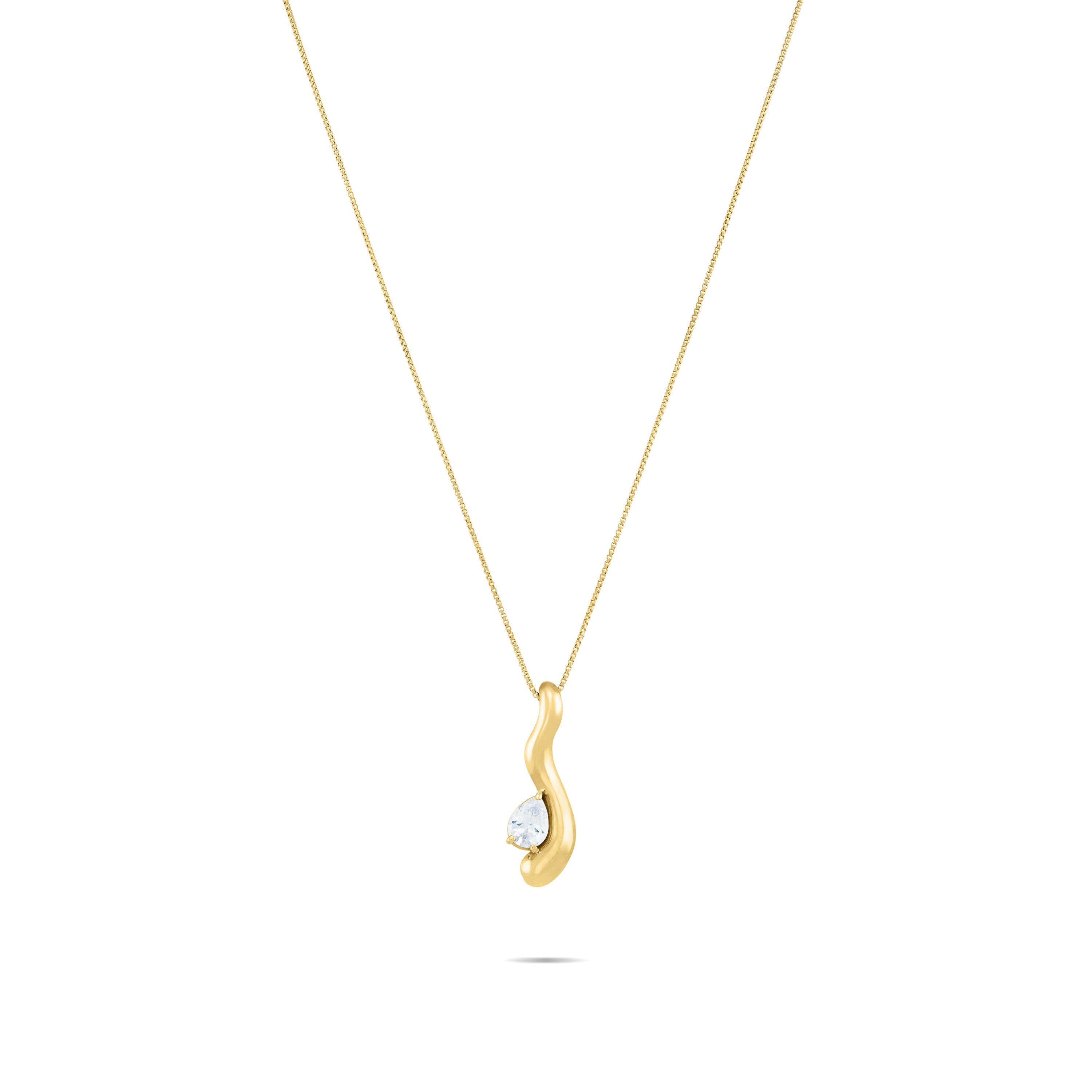 Wavy Teardrop Cubic Zirconia Pendant Necklace - Gold White