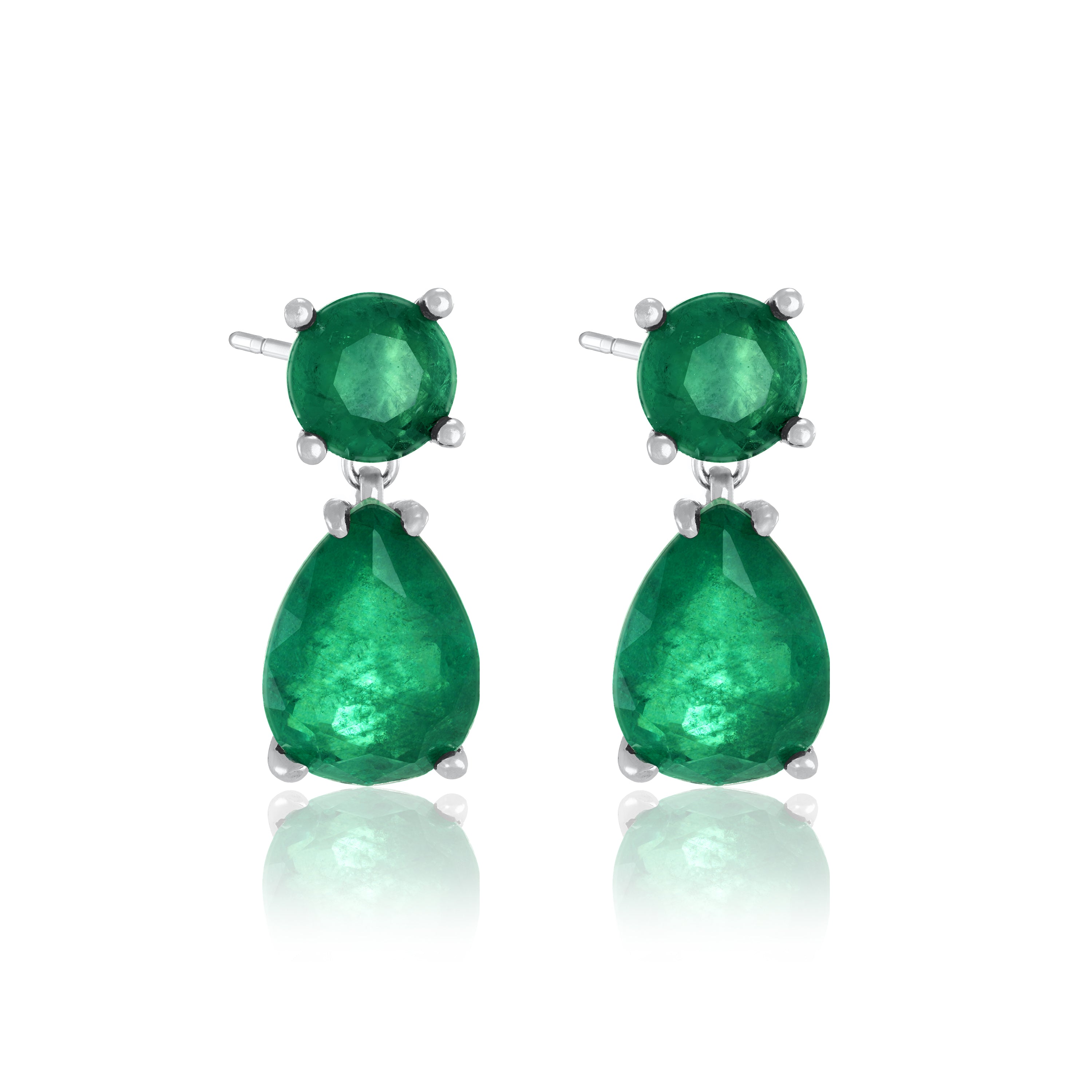 Chunky Emerald Teardrop Earrings - Silver Green Matt