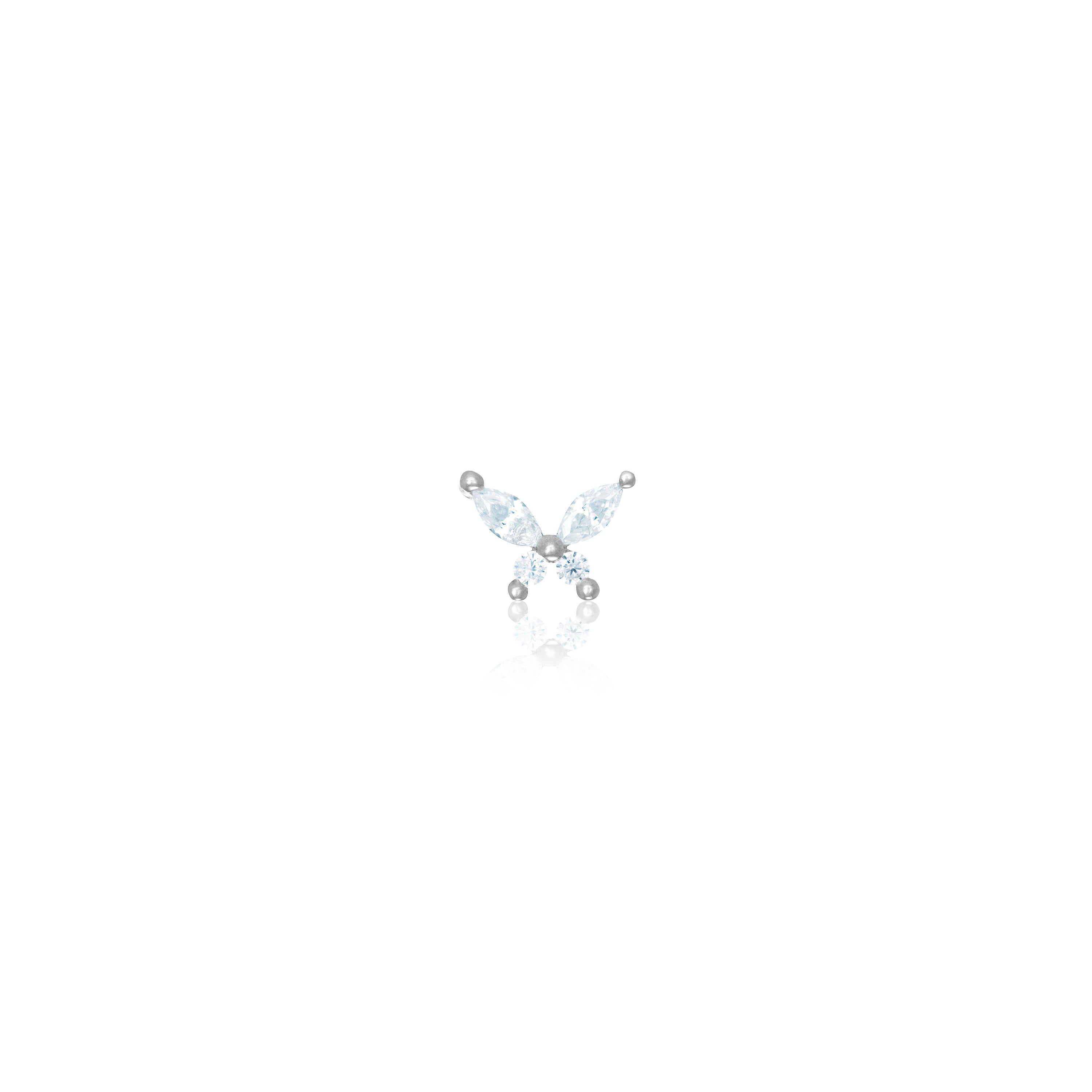 Two Marquise And Two Cz Butterfly Piercing - Silver White