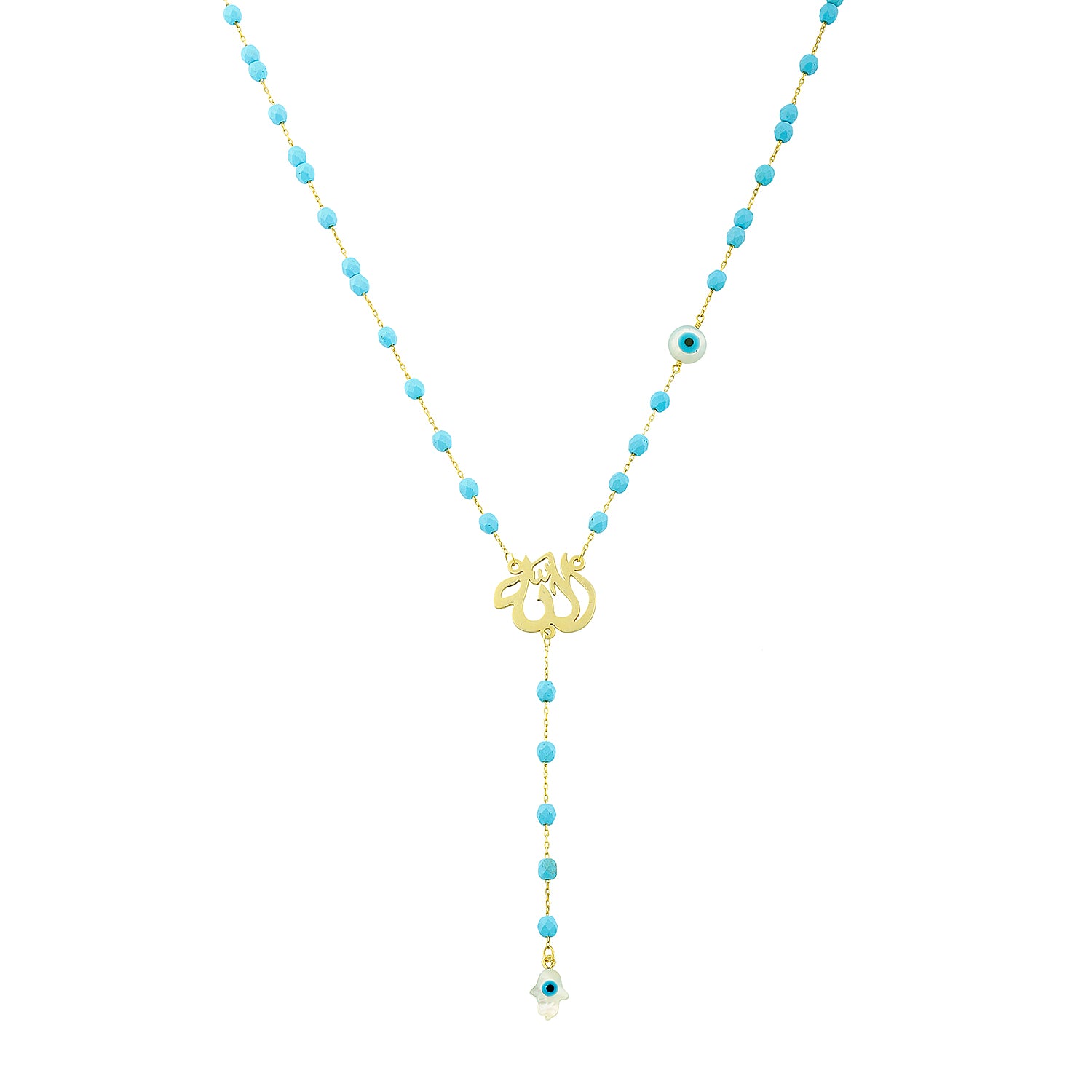 Allah Evil Eye With Beads Lariat Necklace