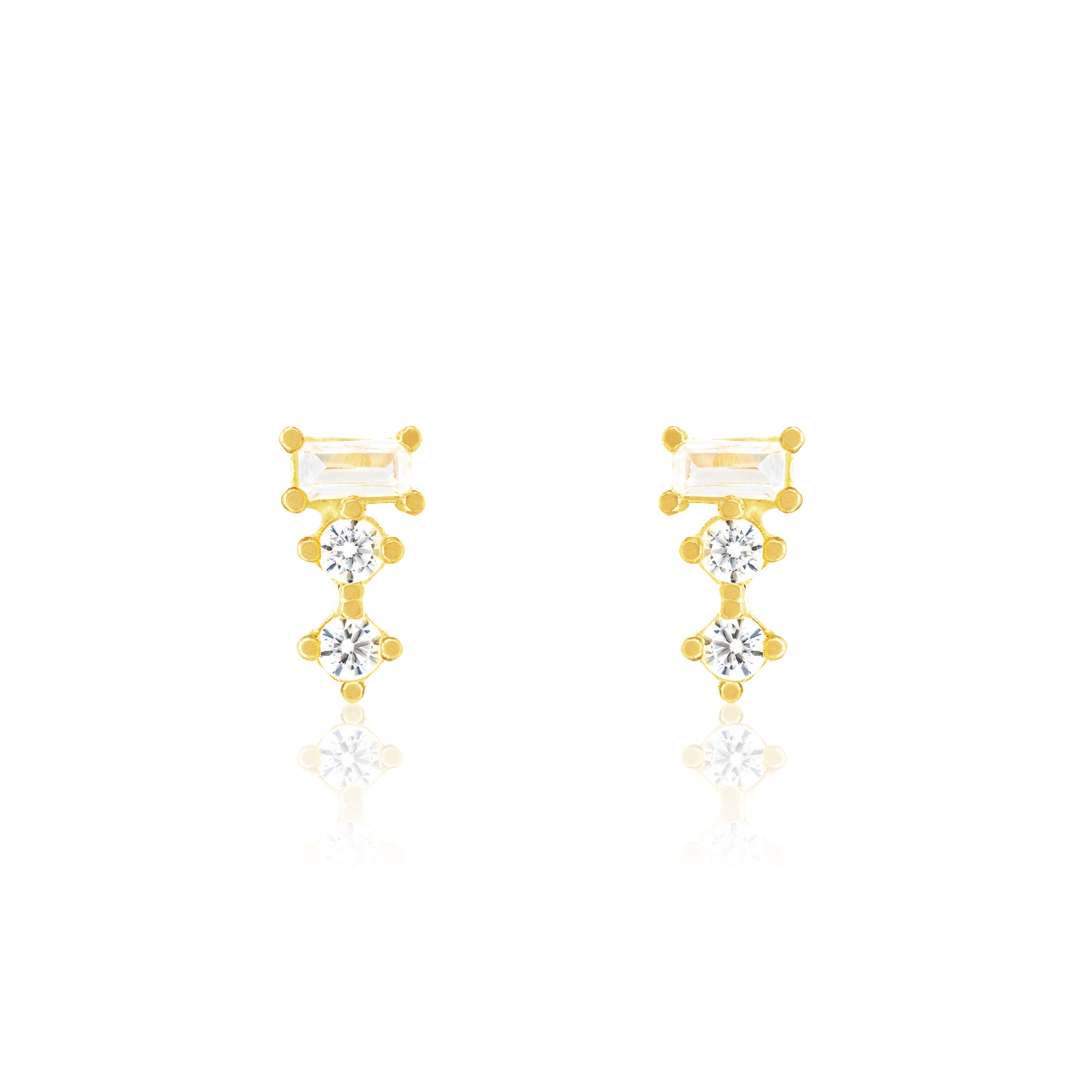 Baguette And Solitaire Combo Stud Earring