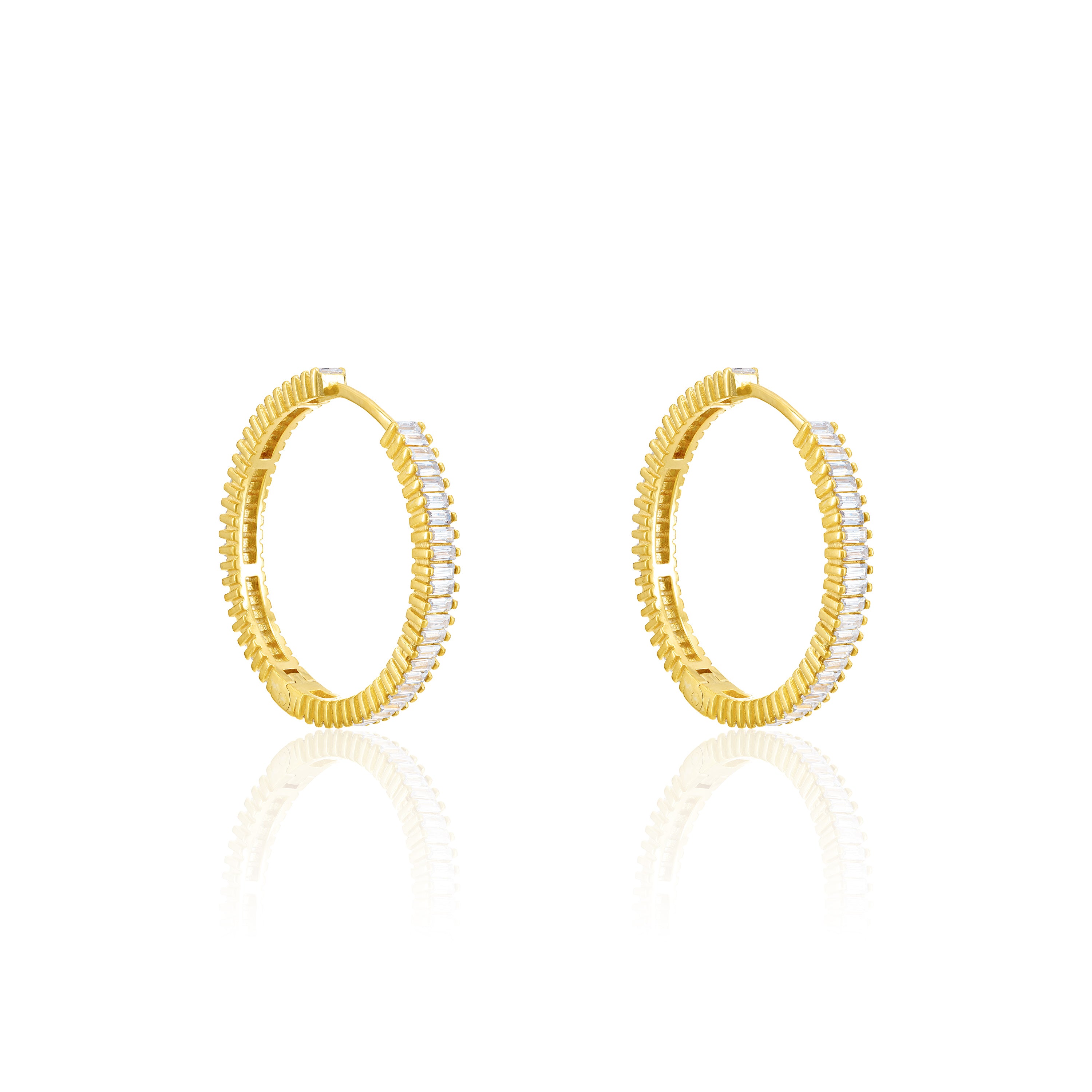 Baguette Eternity Hoop Earrings - Gold White - Extra large