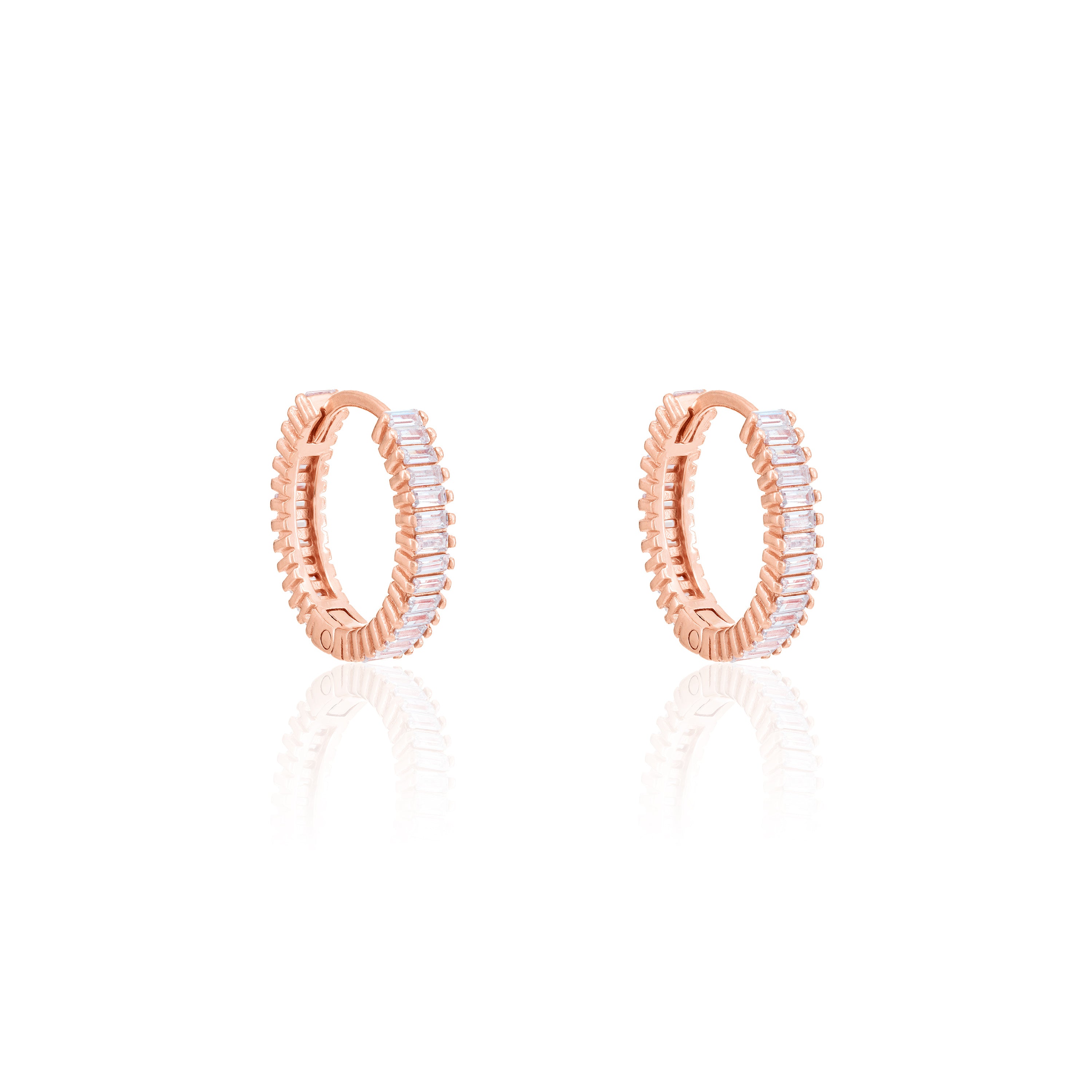 Baguette Eternity Hoop Earrings - Rose Gold White - Small