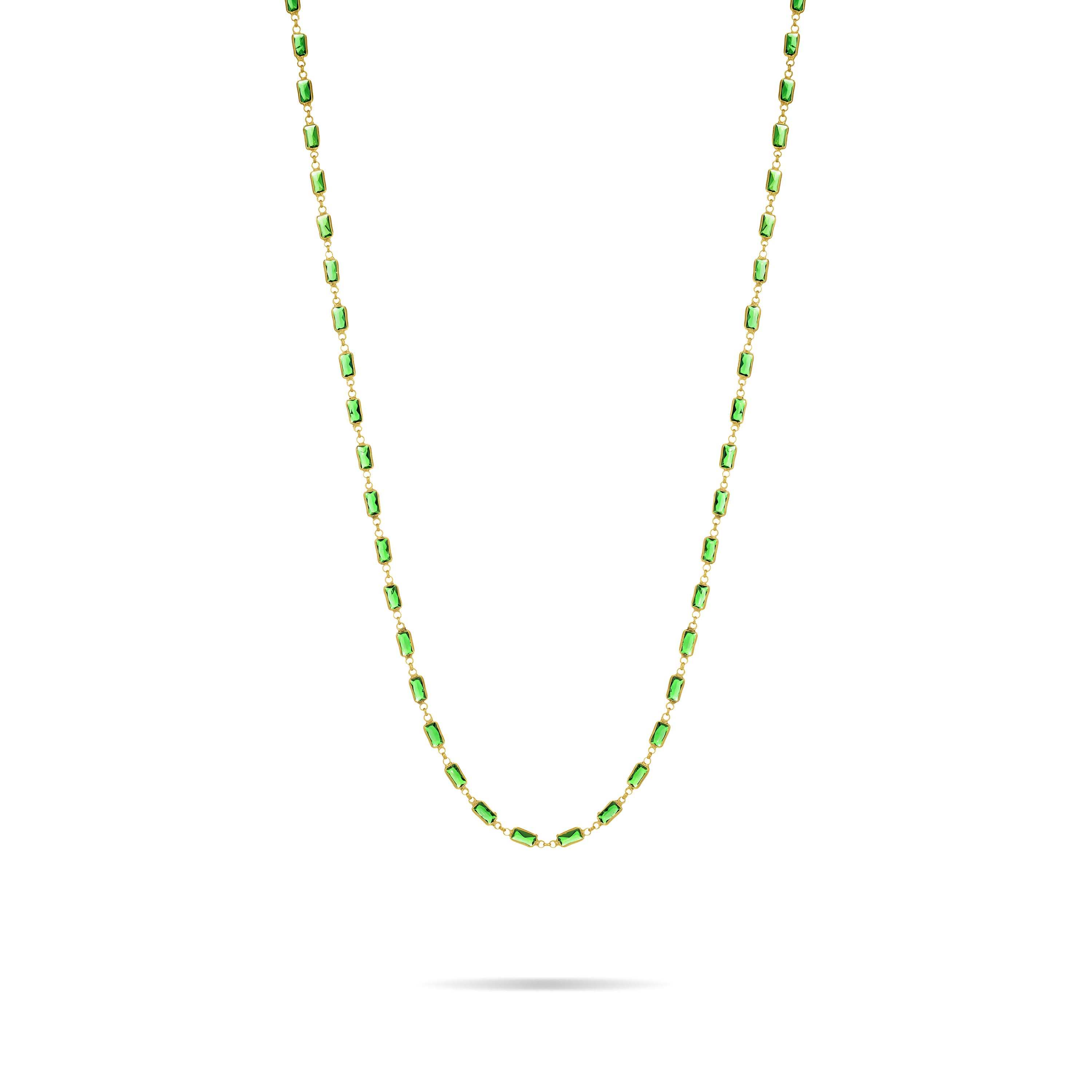 Connected Tiny Baguettes Long Necklace - Gold Green - Short