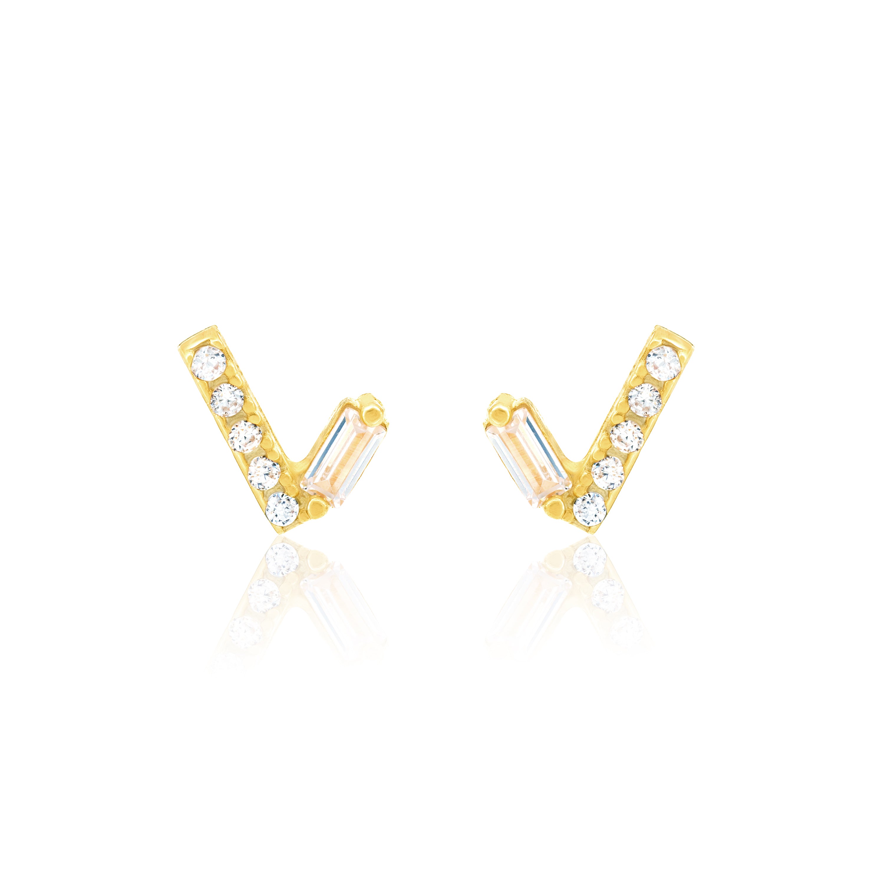 Cubic Zirconia Check Stud Earrings - Gold White