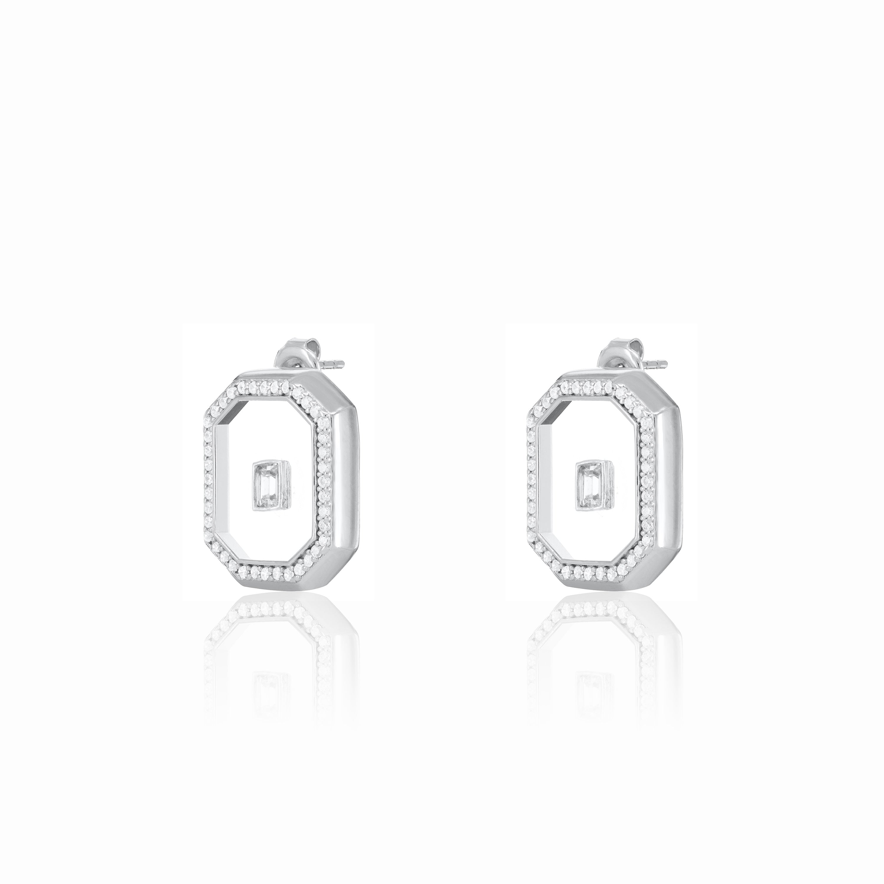 Cubic Zirconia Dot Square Plexiglass Earring