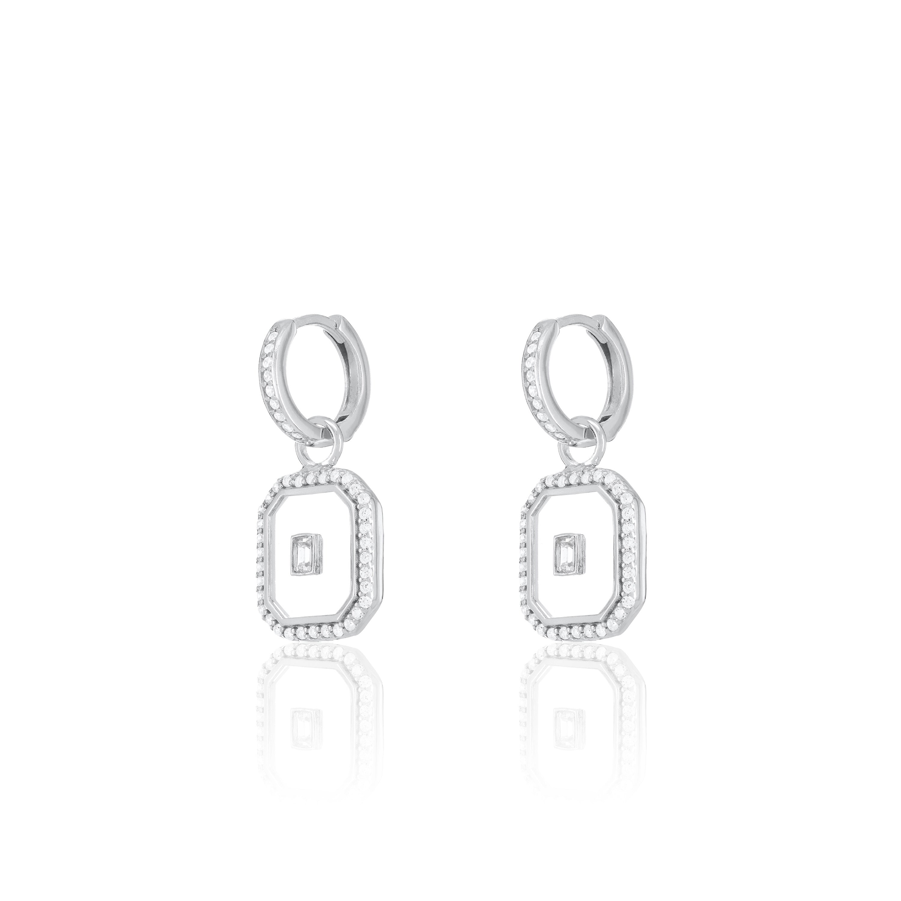 Cubic Zirconia Dot Square Plexiglass Hoop Earring