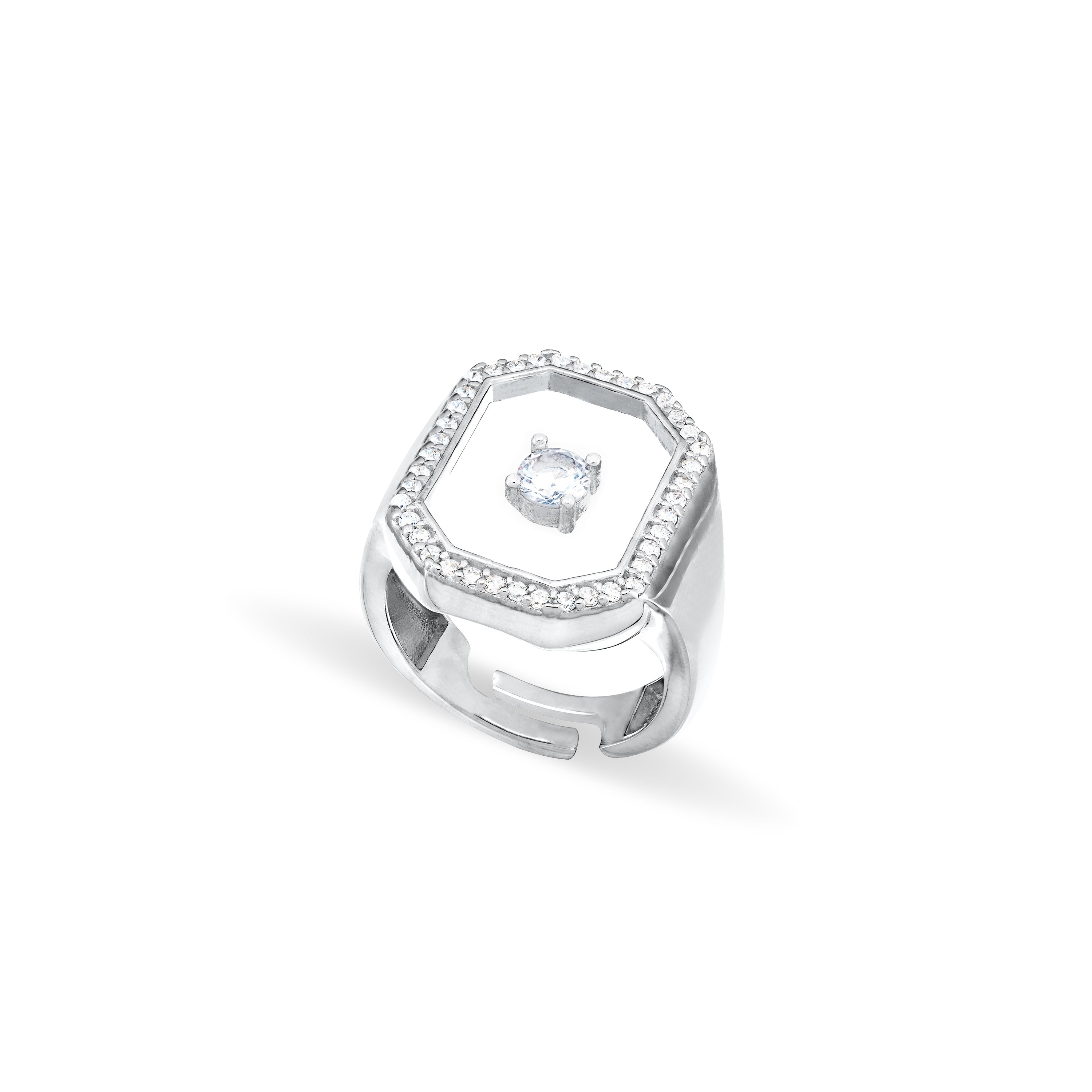 Cubic Zirconia Dot Square Plexiglass Ring