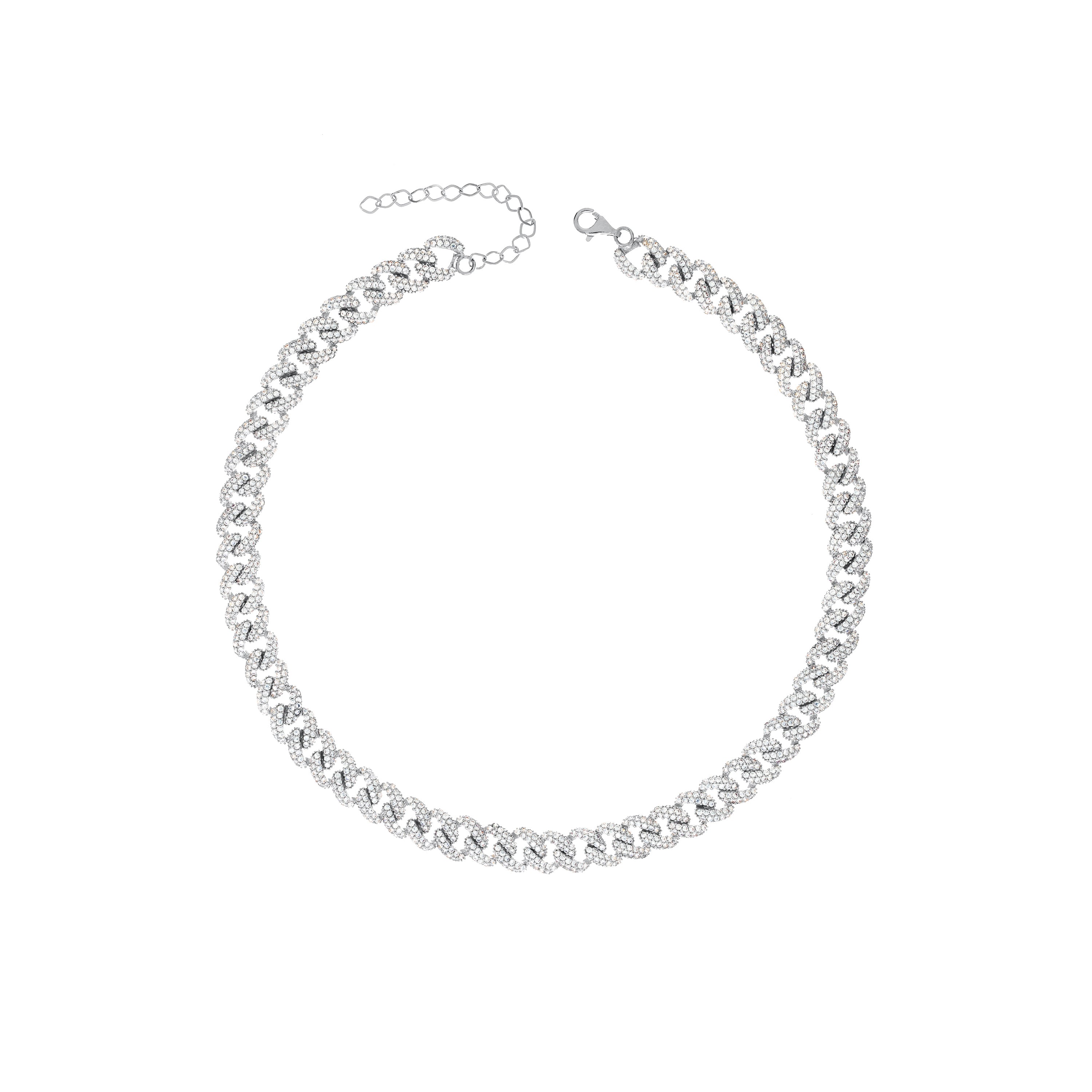 Cubic Zirconia Pave Cuban Chain Link Choker - Silver White