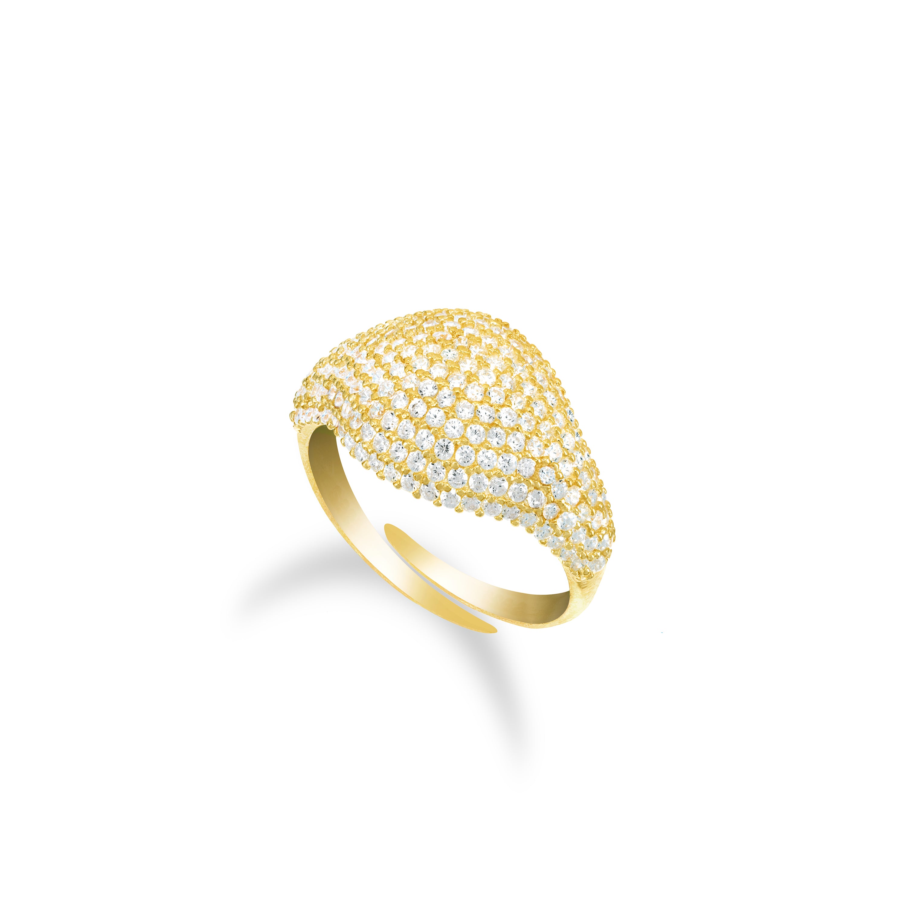 Cubic Zirconia Pave Dome Pinky Ring - Gold White